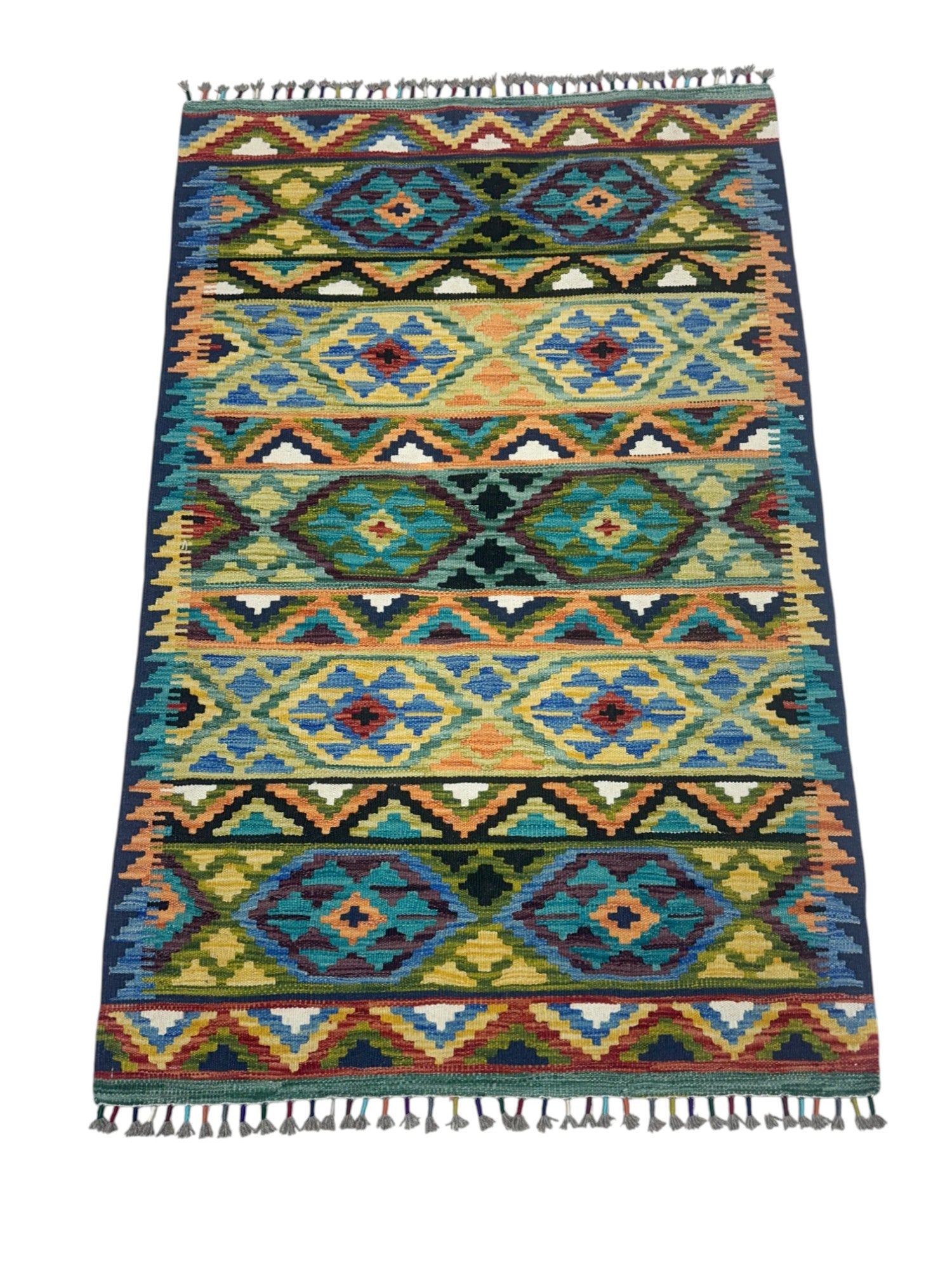 Hand-Woven Afghani Kilim Wool Rug 3'4" x 4'9"