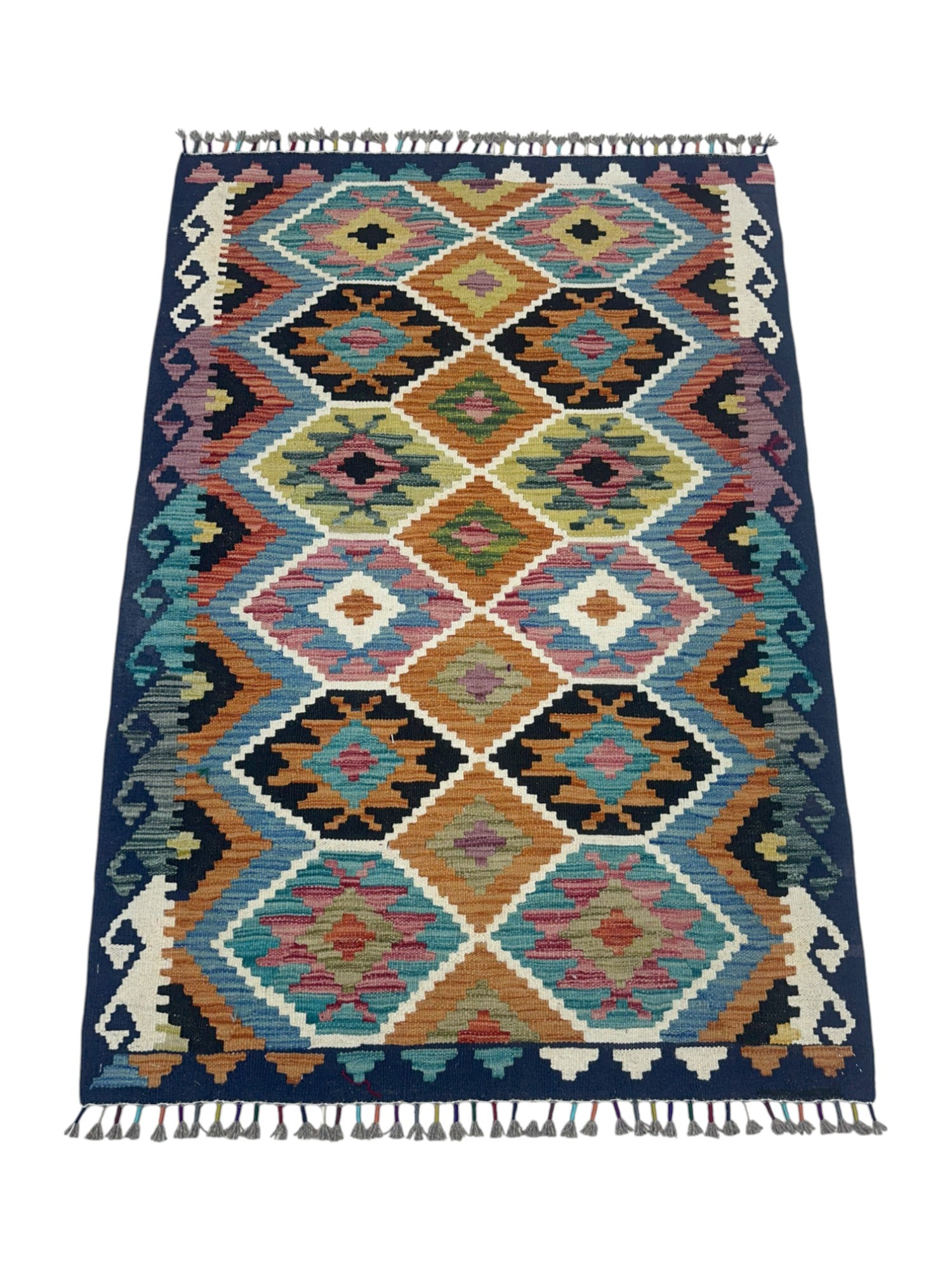 Hand-Woven Afghani Kilim Wool Rug 3'3" x 4'11"