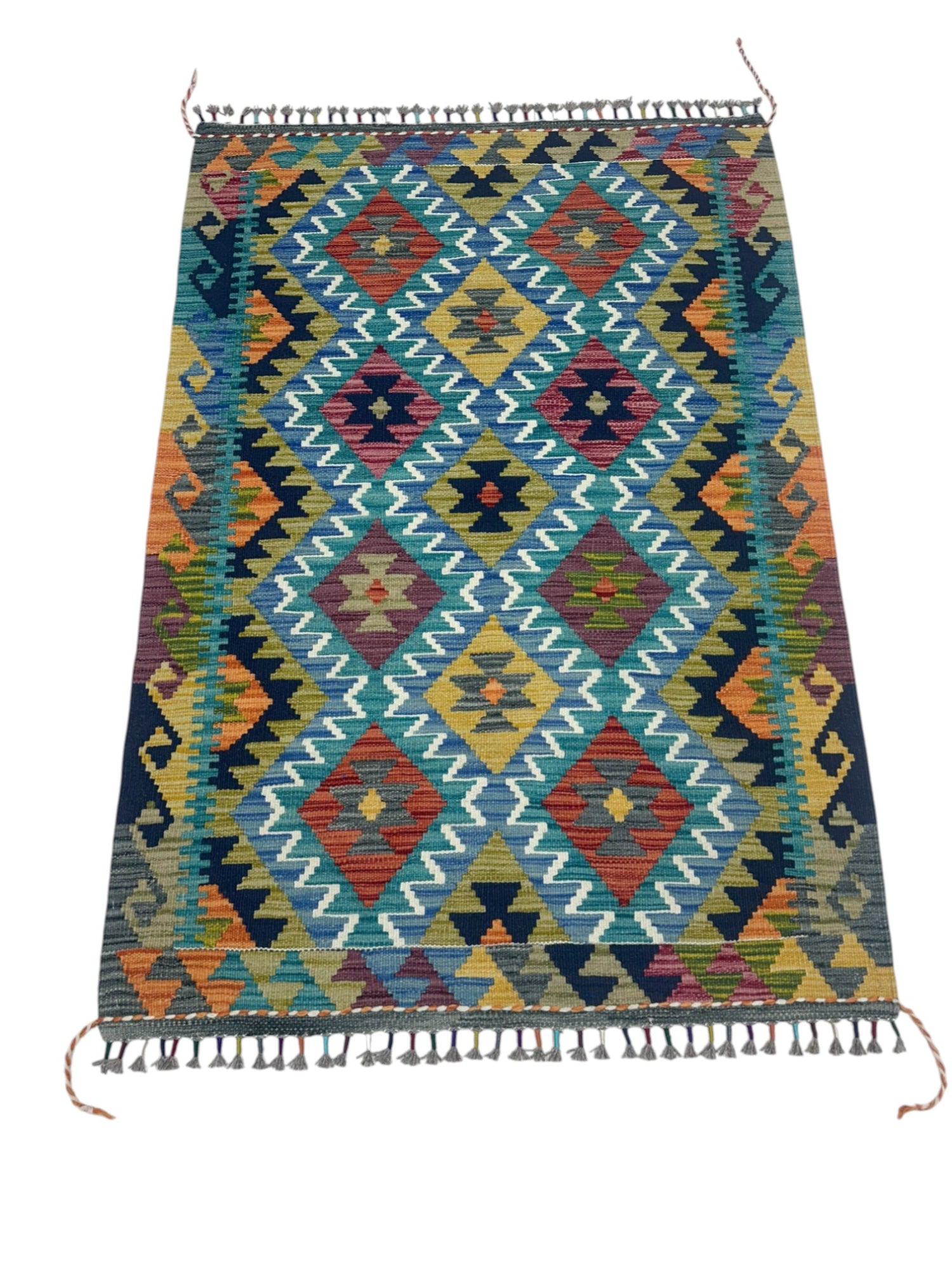 Hand-Woven Afghani Kilim Wool Rug 3’4” x 4’10”