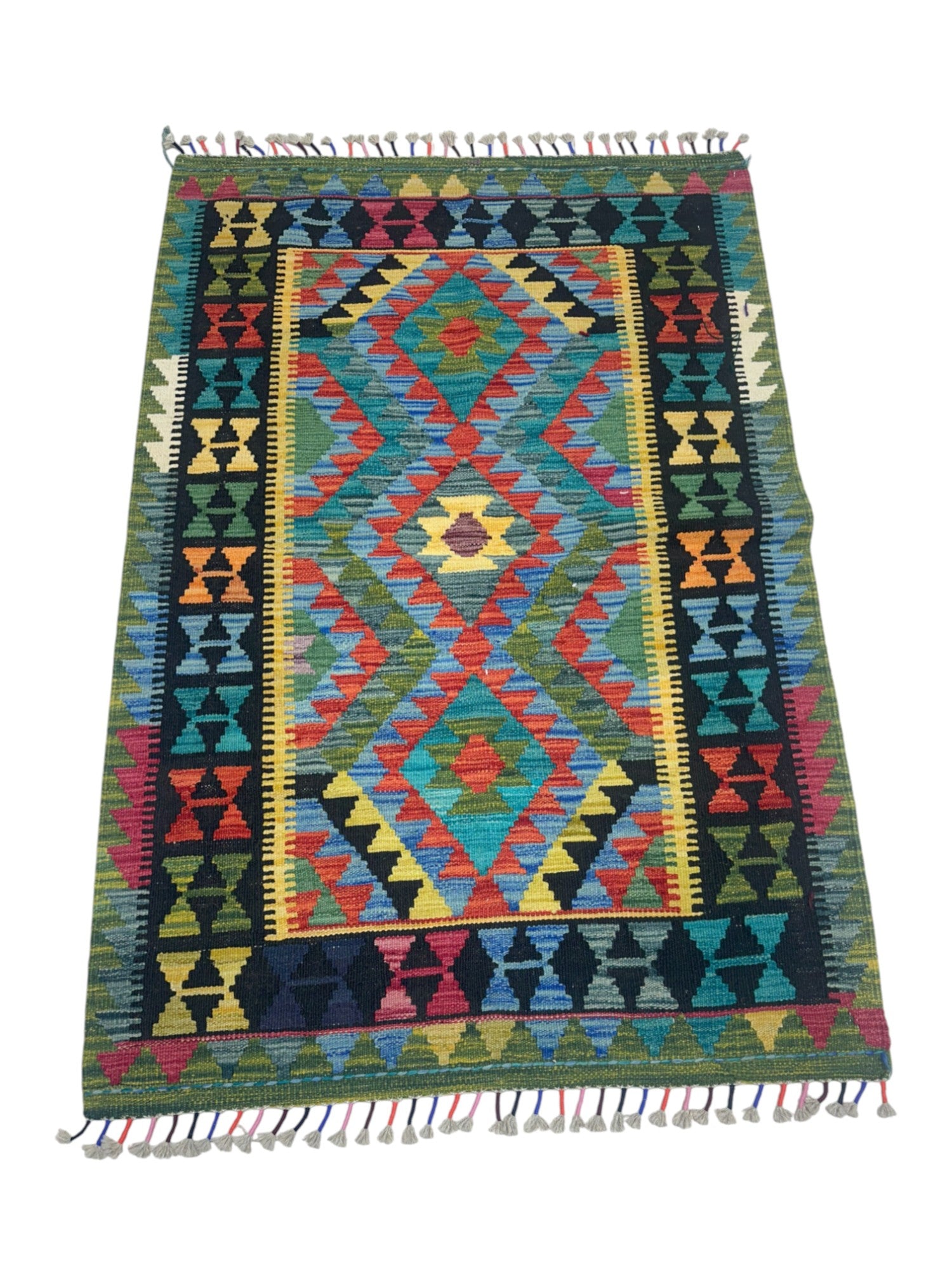 Hand-Woven Afghani Kilim Wool Rug 3'7" x 5'1"