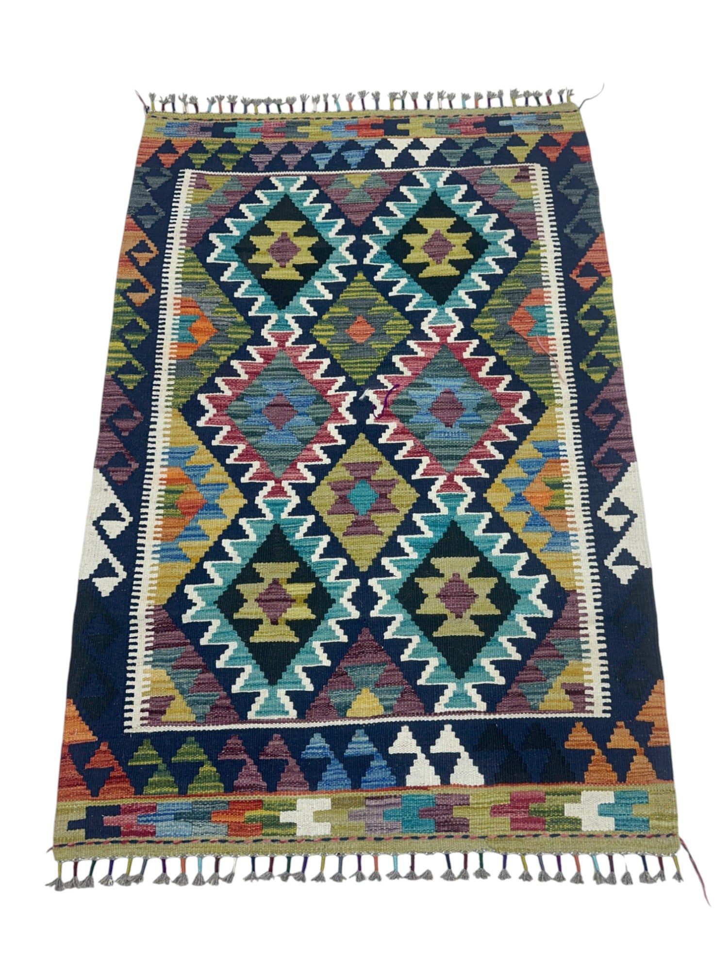Hand-Woven Afghani Kilim Wool Rug 3'5" x 4'11"