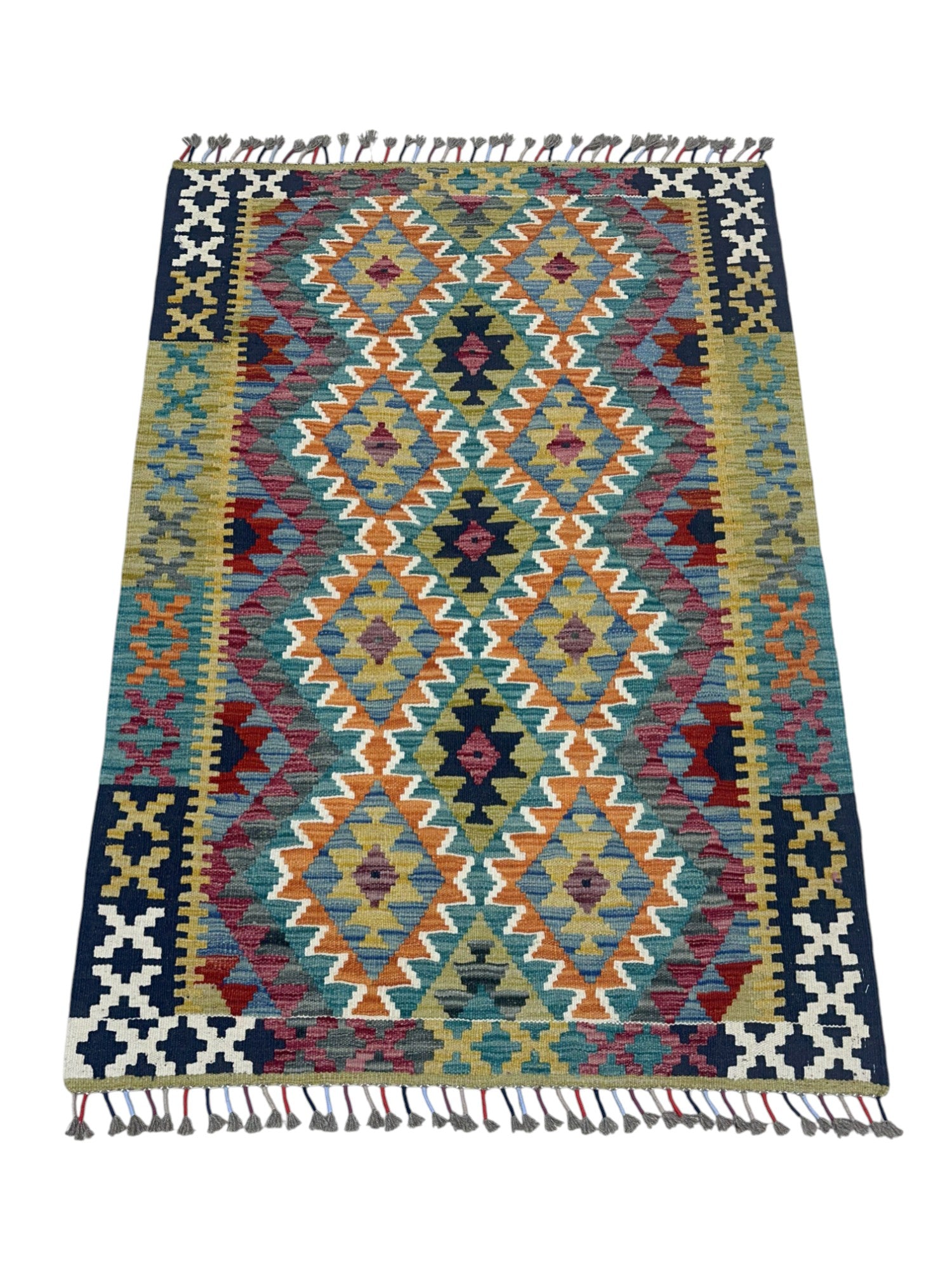 Hand-Woven Afghani Kilim Wool Rug 3'4" x 5'1"