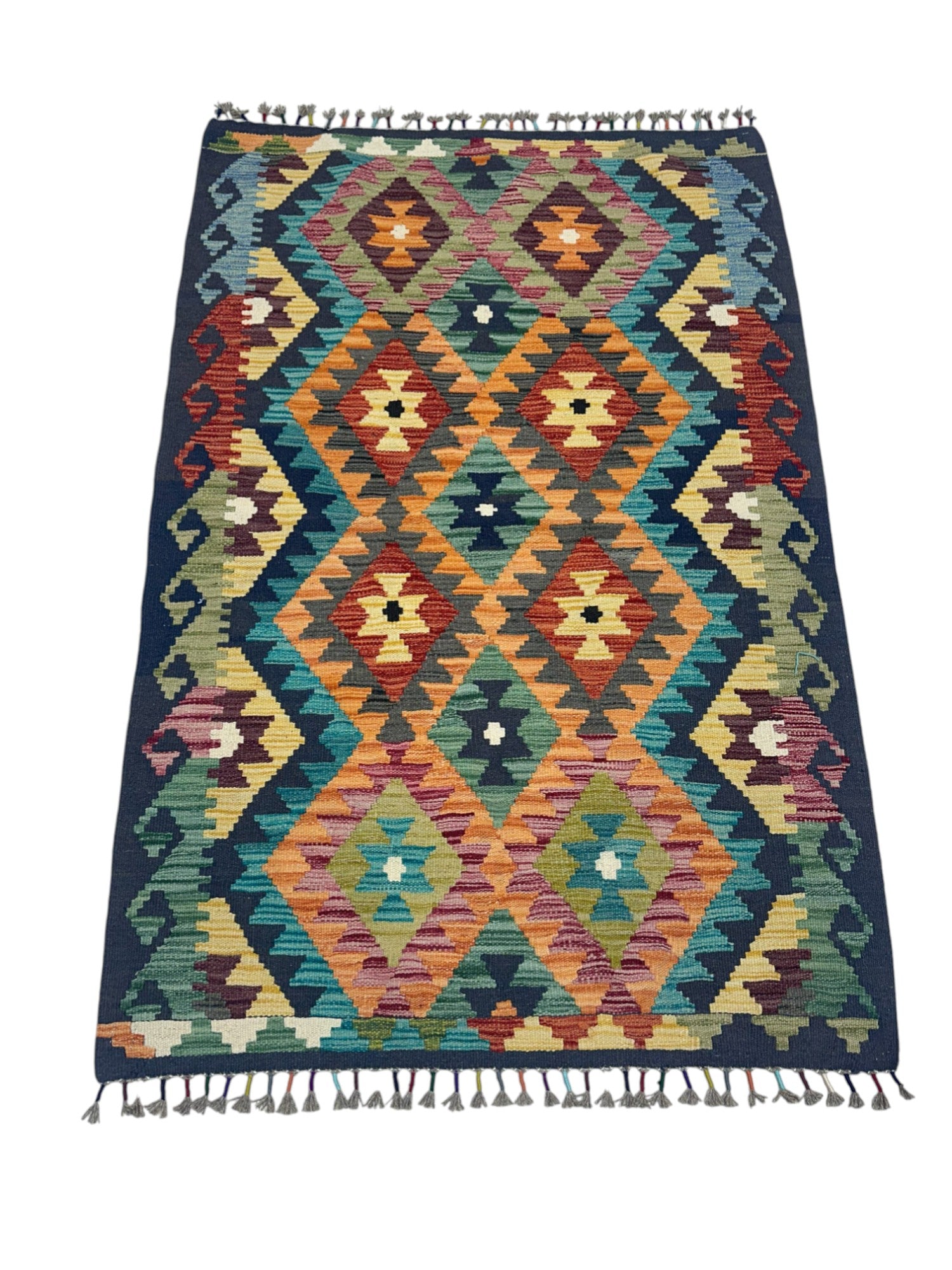 Hand-Woven Afghani Kilim Wool Rug 2'9" x 3'10"