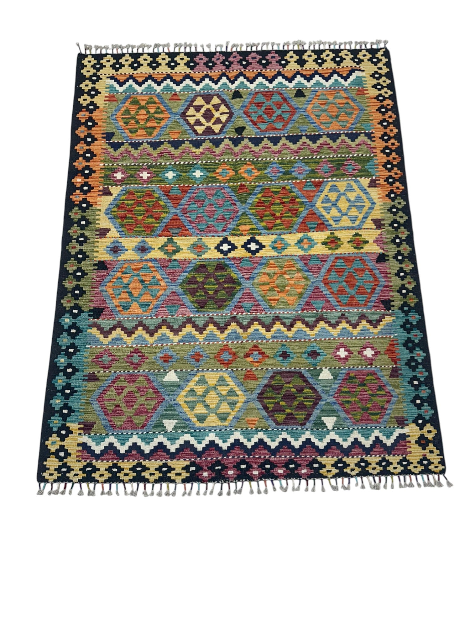 Hand-Woven Afghani Kilim Wool Rug 3'4" x 4'9"