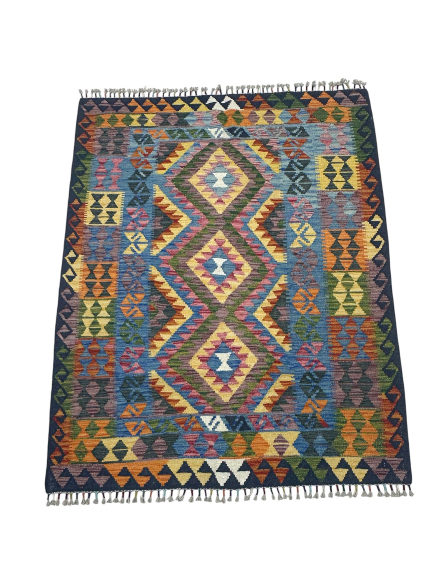 Hand-Woven Afghani Kilim Wool Rug 4’5” x 5’8”