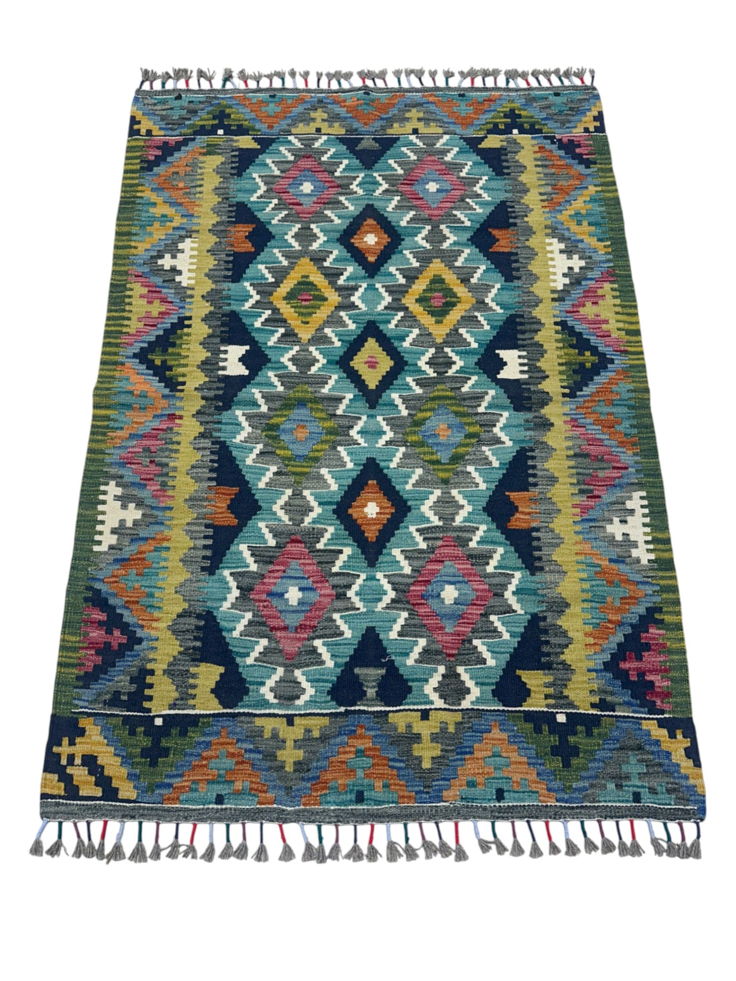 Hand-Woven Afghani Kilim Wool Rug 2'7" x 6'7"