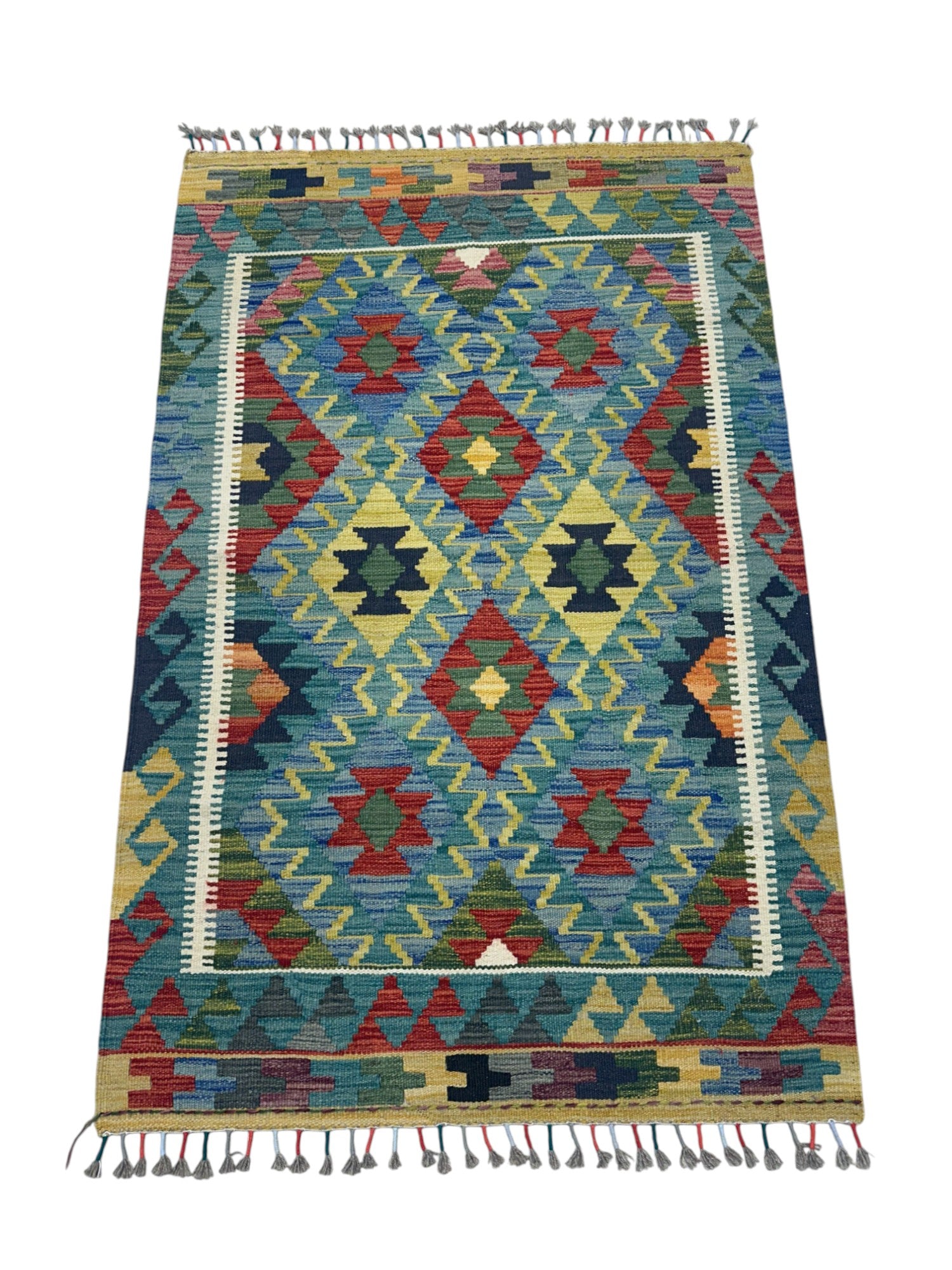 Hand-Woven Afghani Kilim Wool Rug 3'5" x 4'11"
