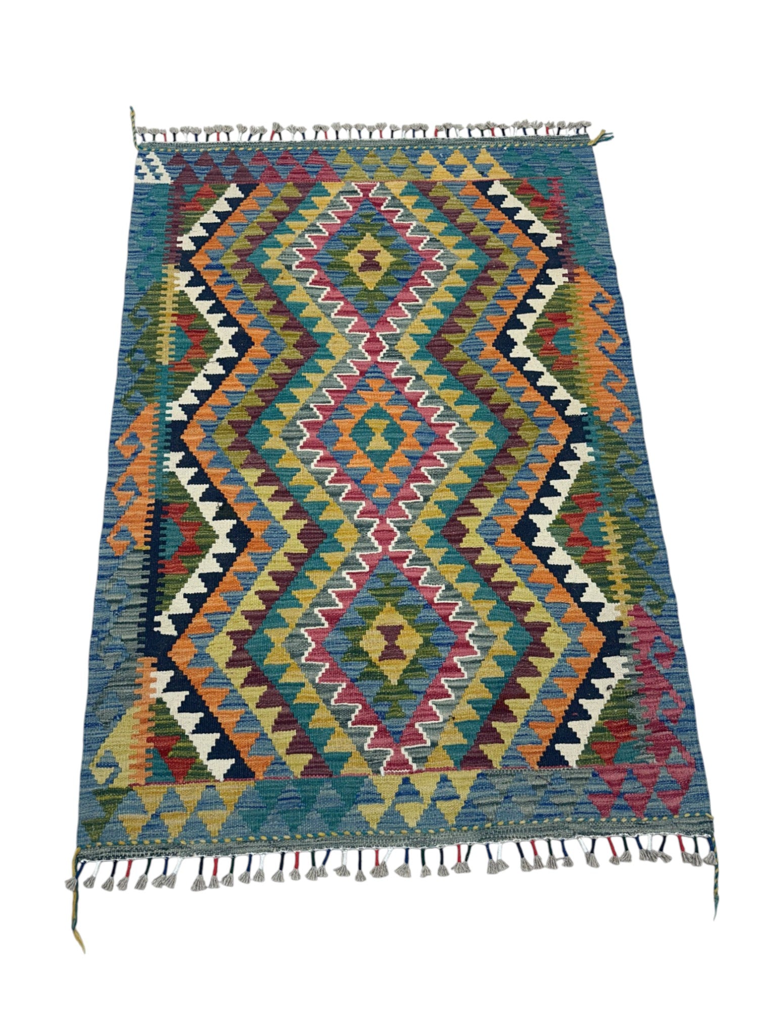 Hand-Woven Afghani Kilim Wool Rug 3'3" x 4'11"