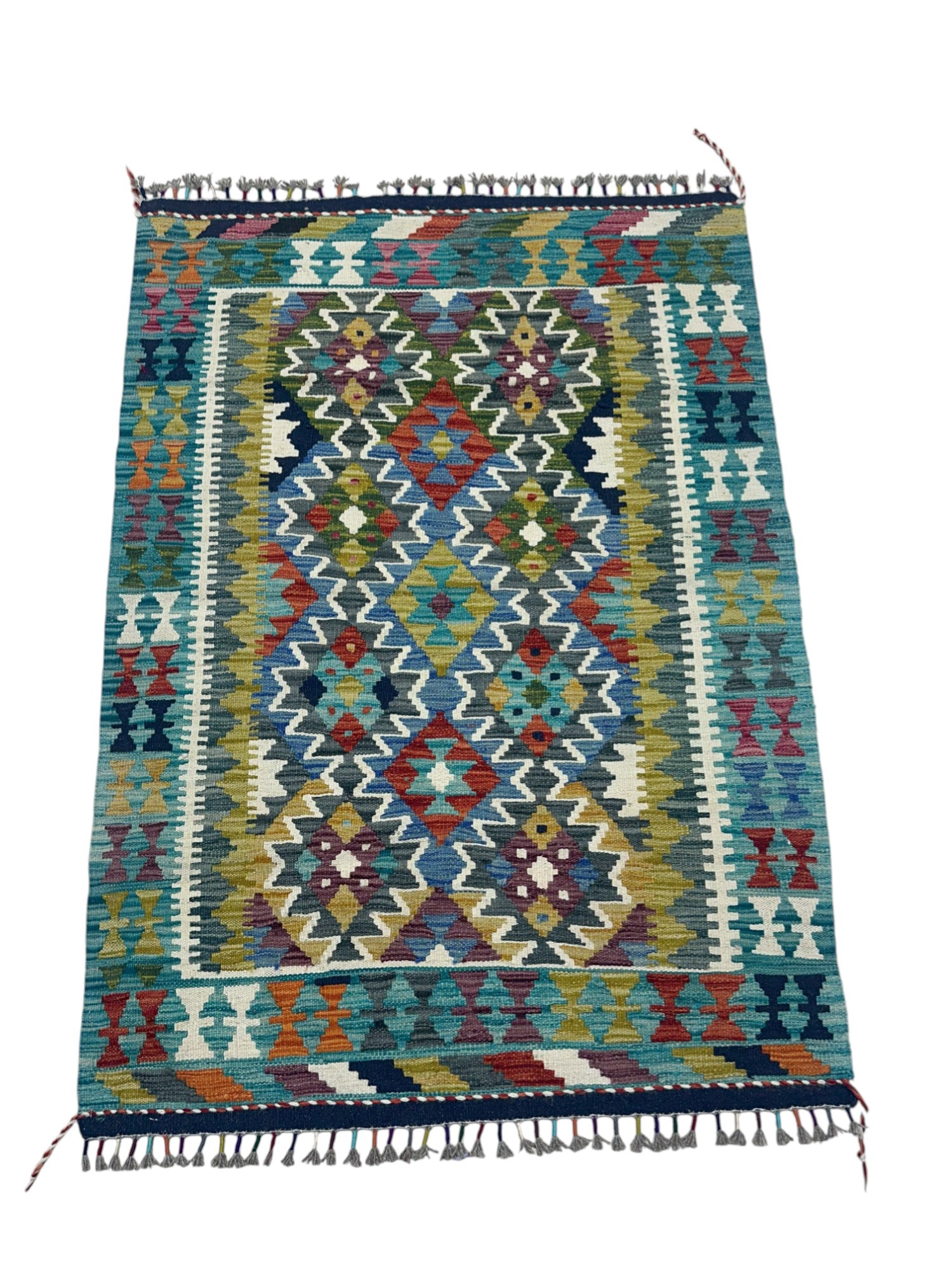 Hand-Woven Afghani Kilim Wool Rug 3'3" x 4'10"