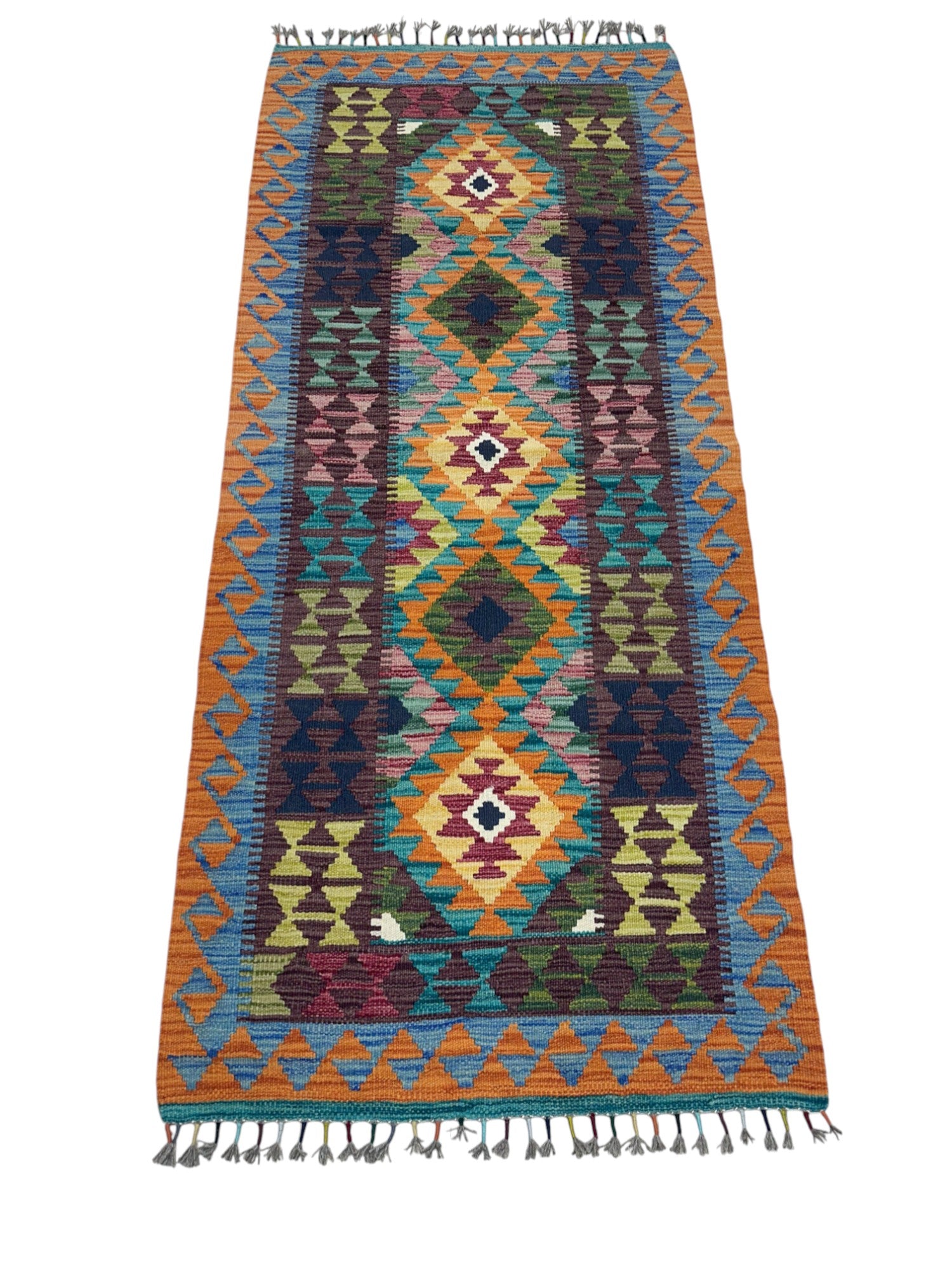Hand-Woven Afghani Kilim Wool Rug 2'8" x 6'8"
