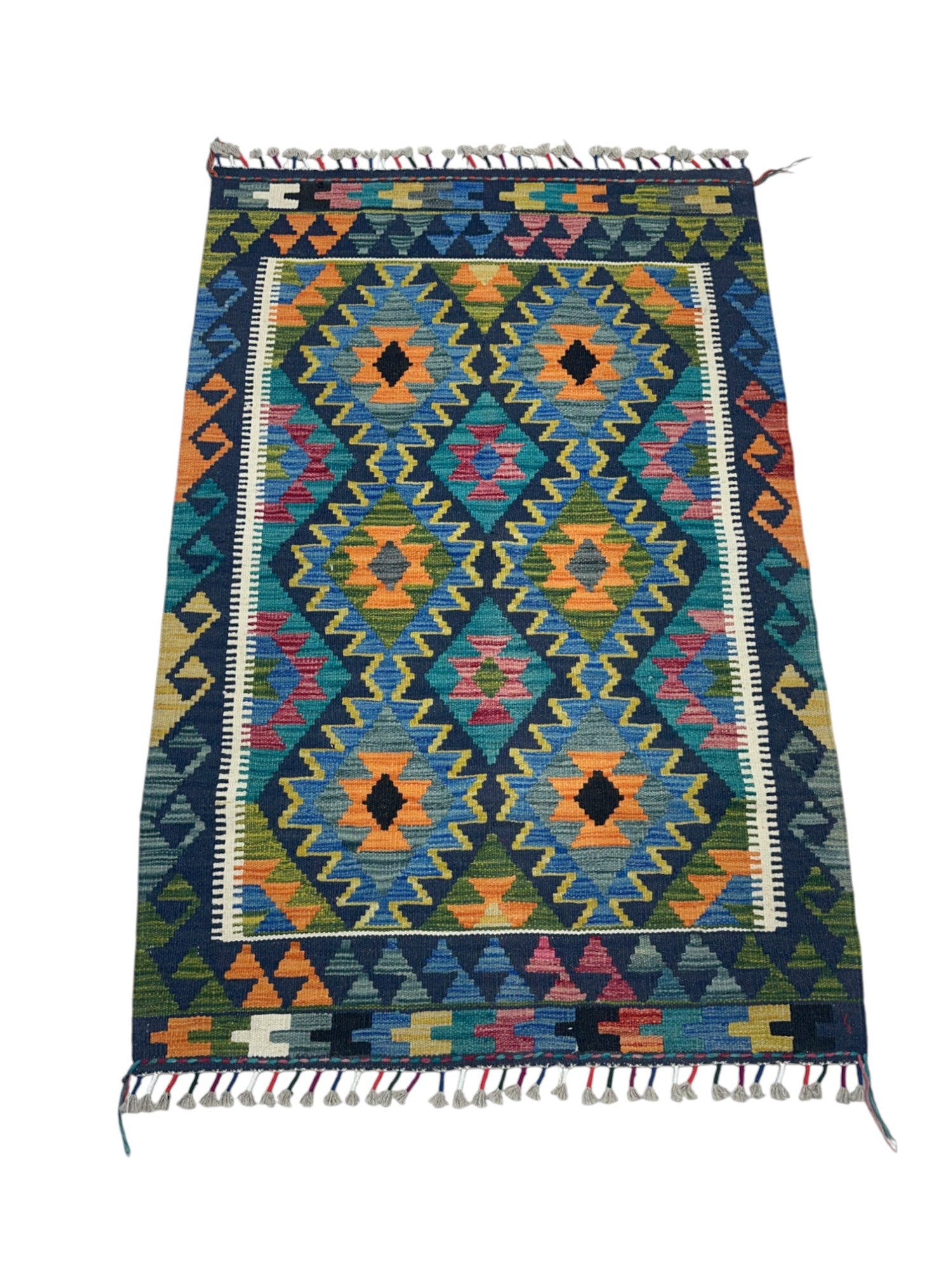 Hand-Woven Afghani Kilim Wool Rug 3'4" x 5'1"