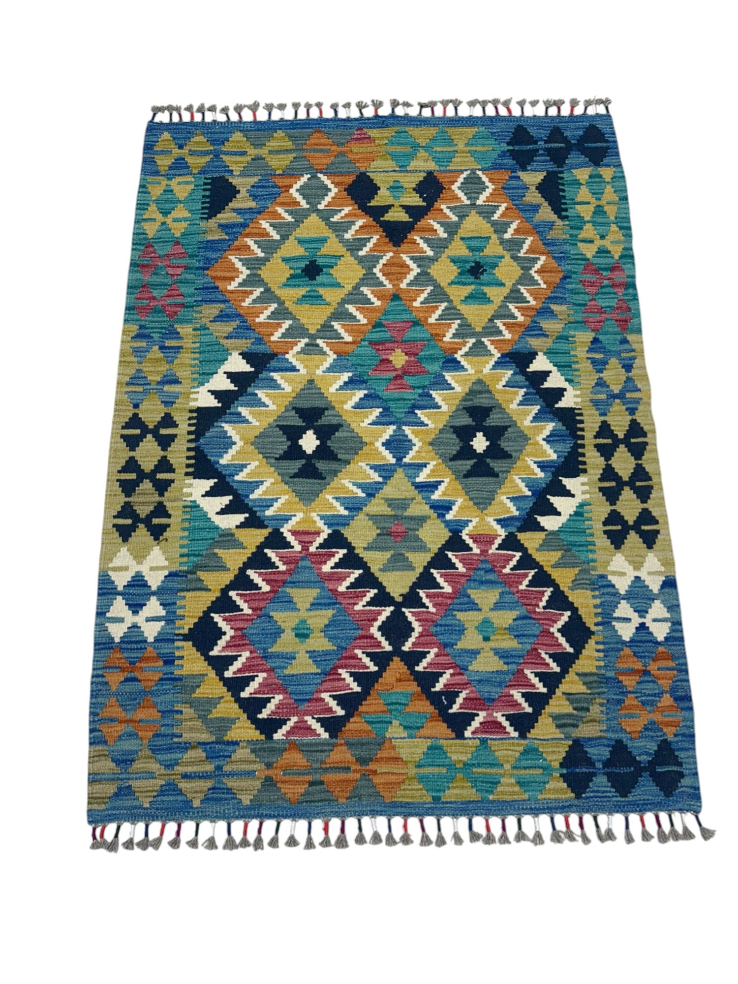 Hand-Woven Afghani Kilim Wool Rug 3'4" x 4'11"