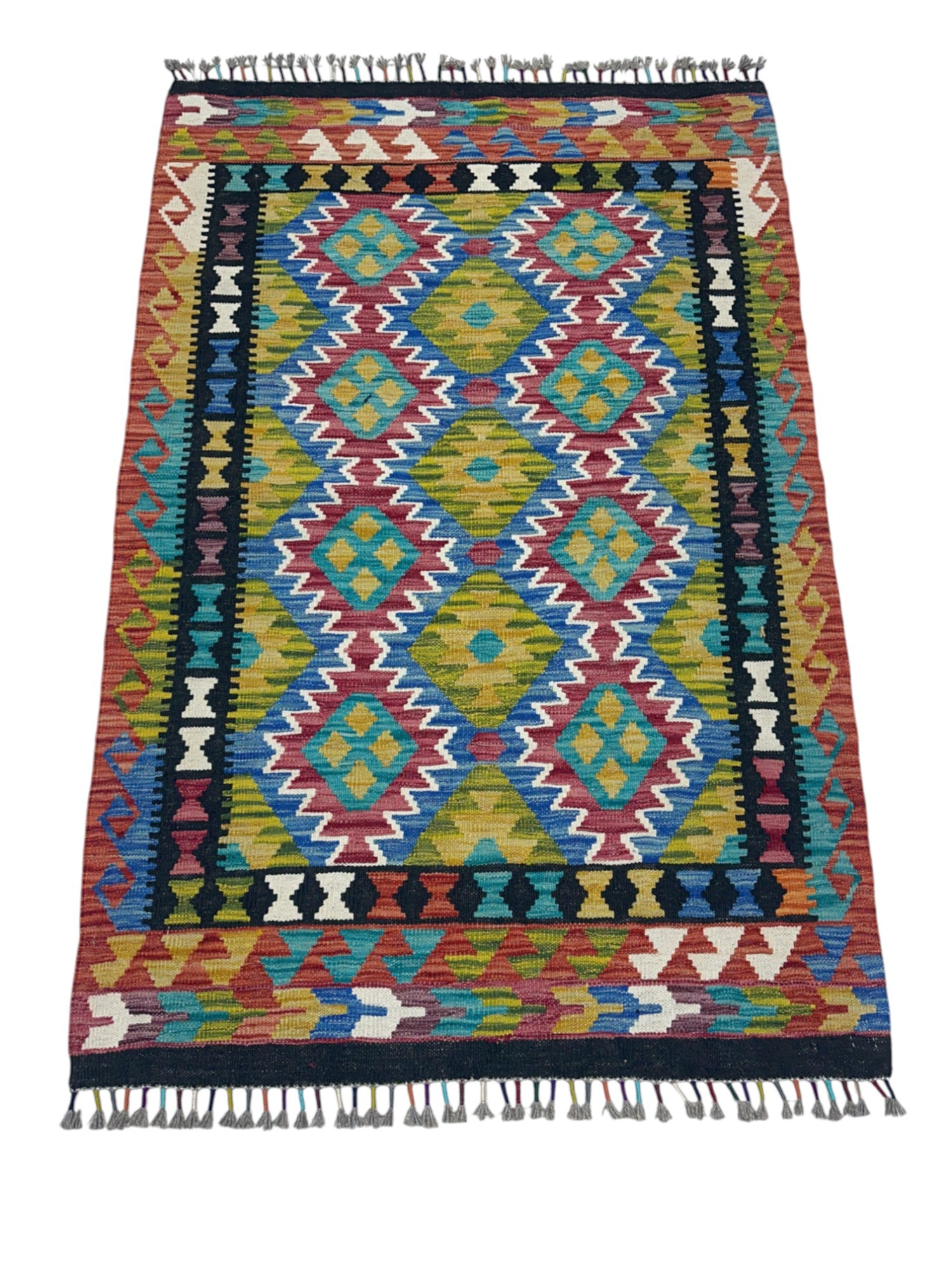 Hand-Woven Afghani Kilim Wool Rug 3'5" x 4’11”