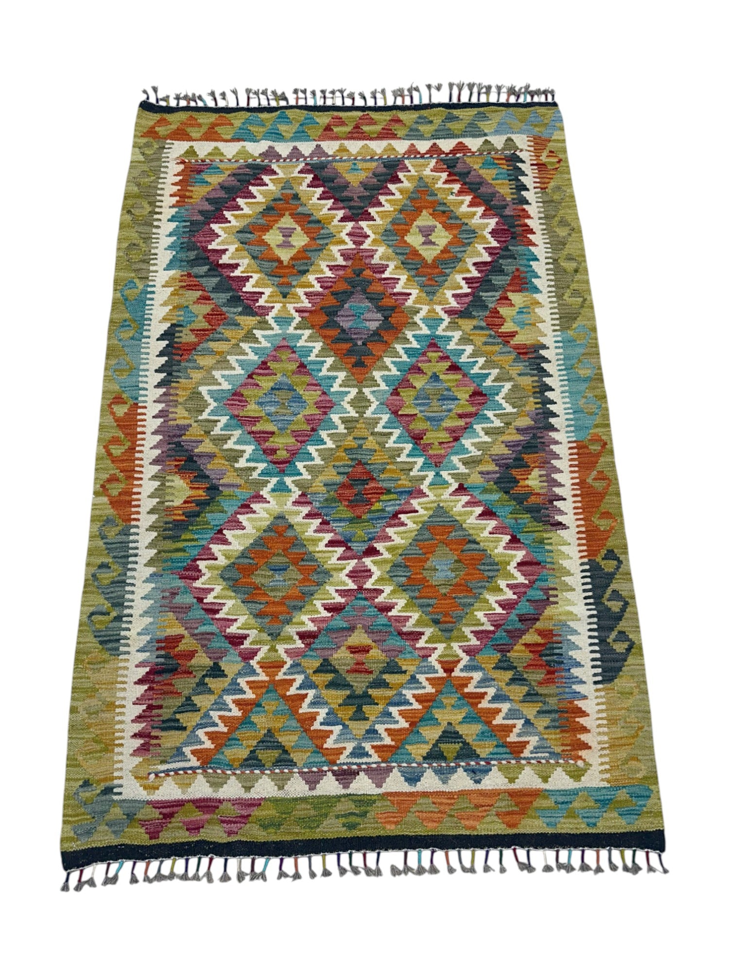 Hand-Woven Afghani Kilim Wool Rug 3'5" x 5'1"