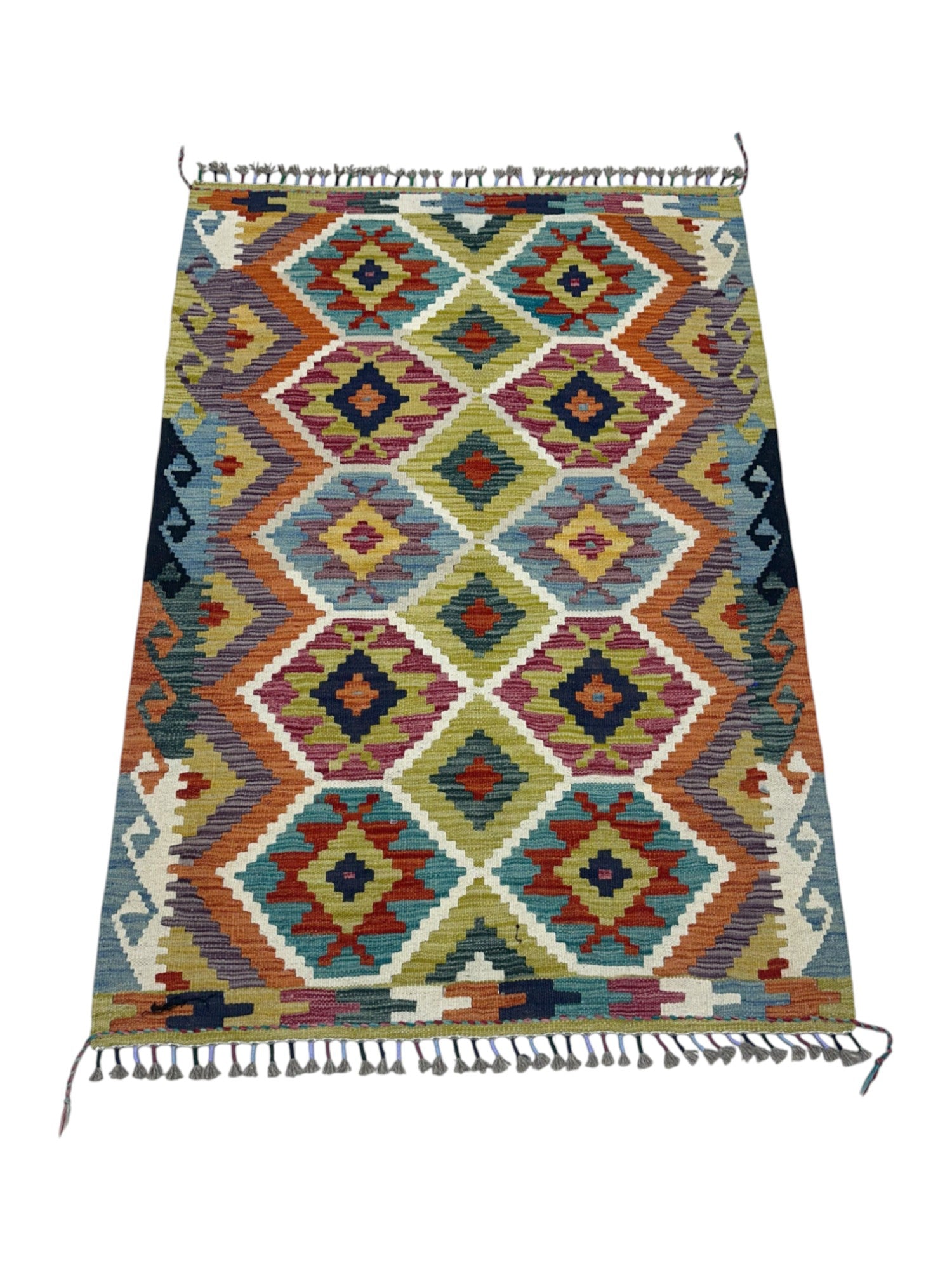 Hand-Woven Afghani Kilim Wool Rug 3'4" x 4'10"