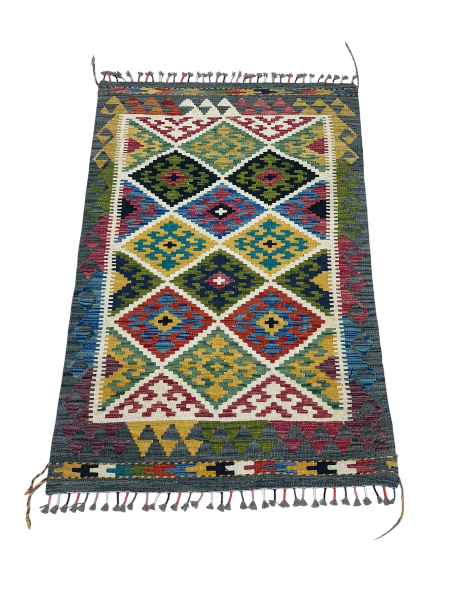 Hand-Woven Afghani Kilim Wool Rug 3'4" x 4'10"