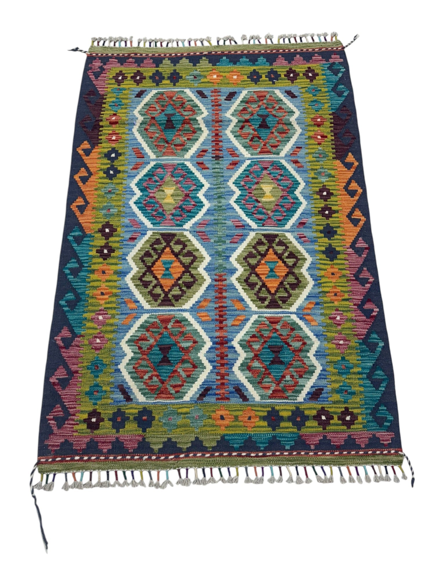 Hand-Woven Afghani Kilim Wool Rug 2'7" x 6'6"