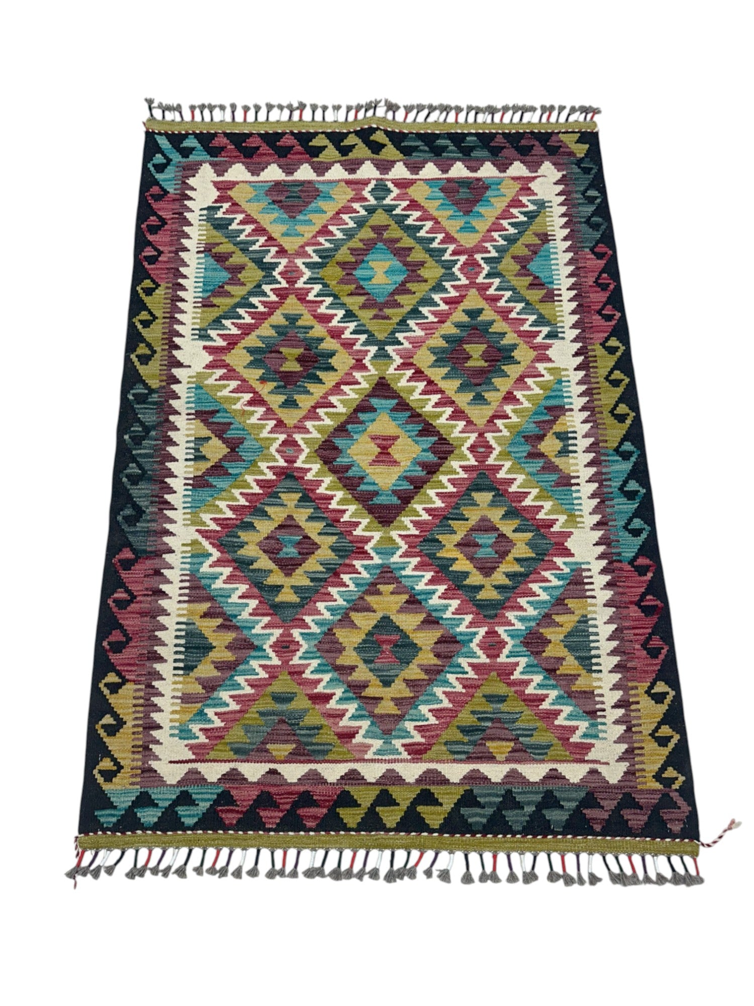 Hand-Woven Afghani Kilim Wool Rug 3'5" x 4'11"