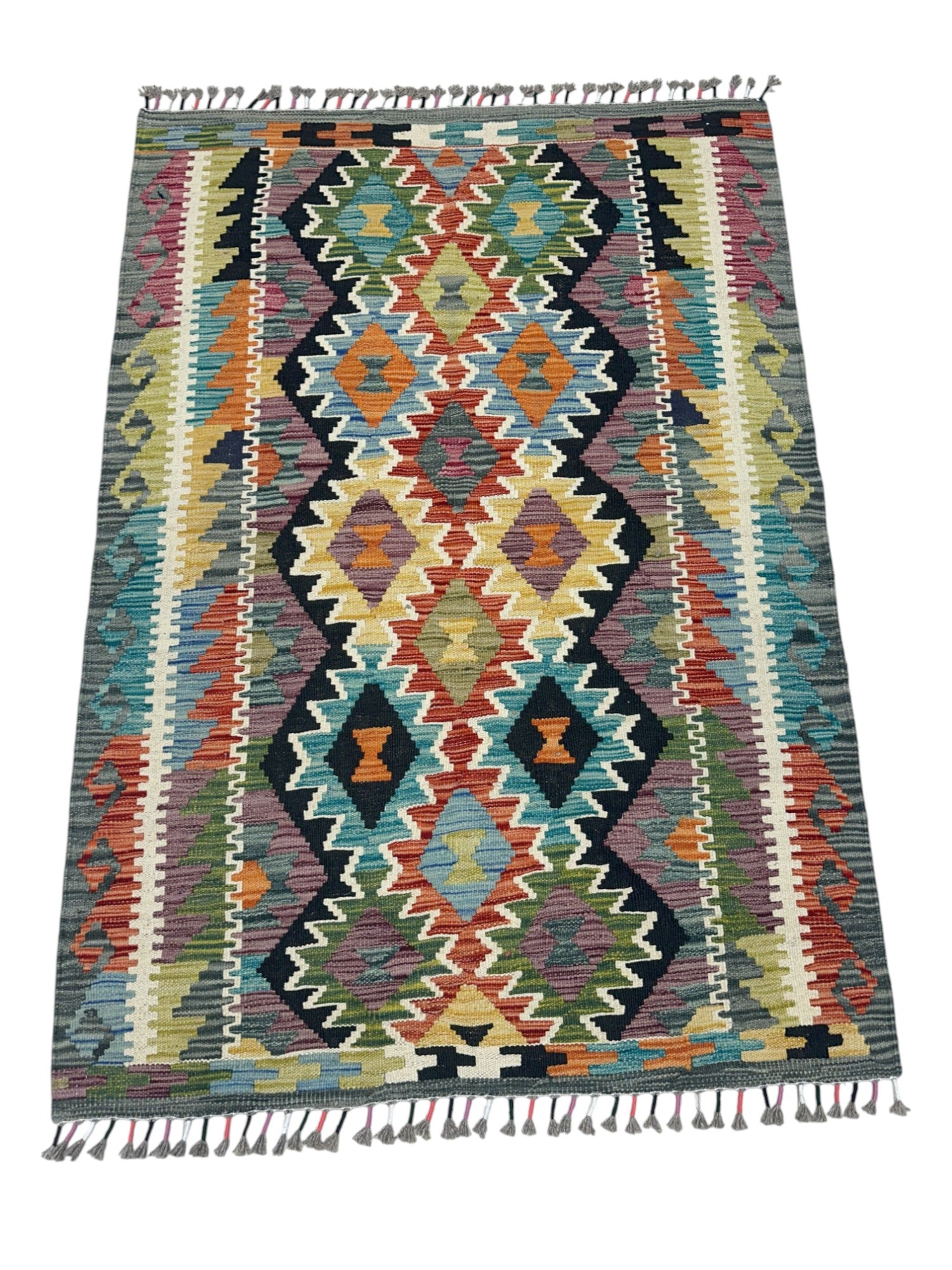 Hand-Woven Afghani Kilim Wool Rug 3'3" x 4'11"