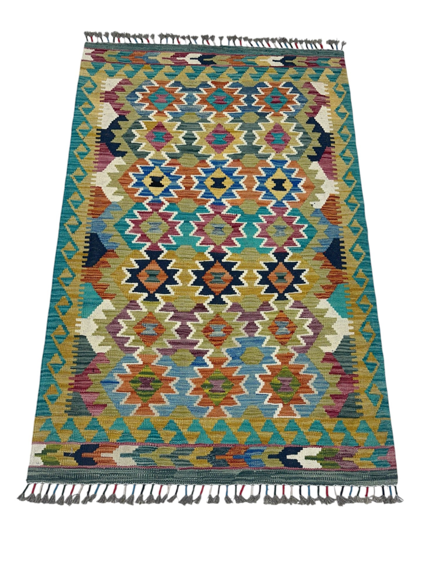 Hand-Woven Afghani Kilim Wool Rug 3'4" x 4'11"