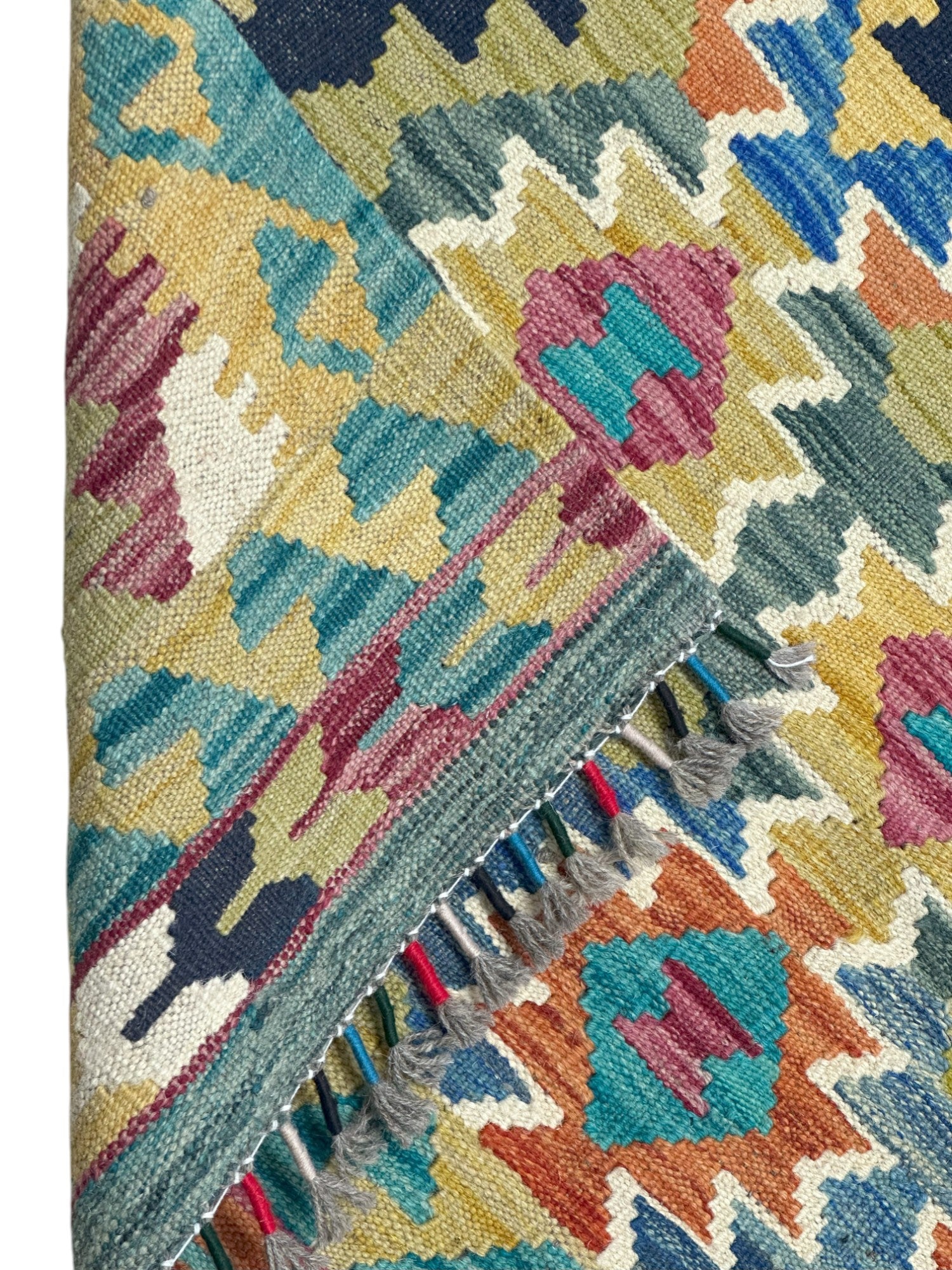 Hand-Woven Afghani Kilim Wool Rug 3'4" x 4'11"