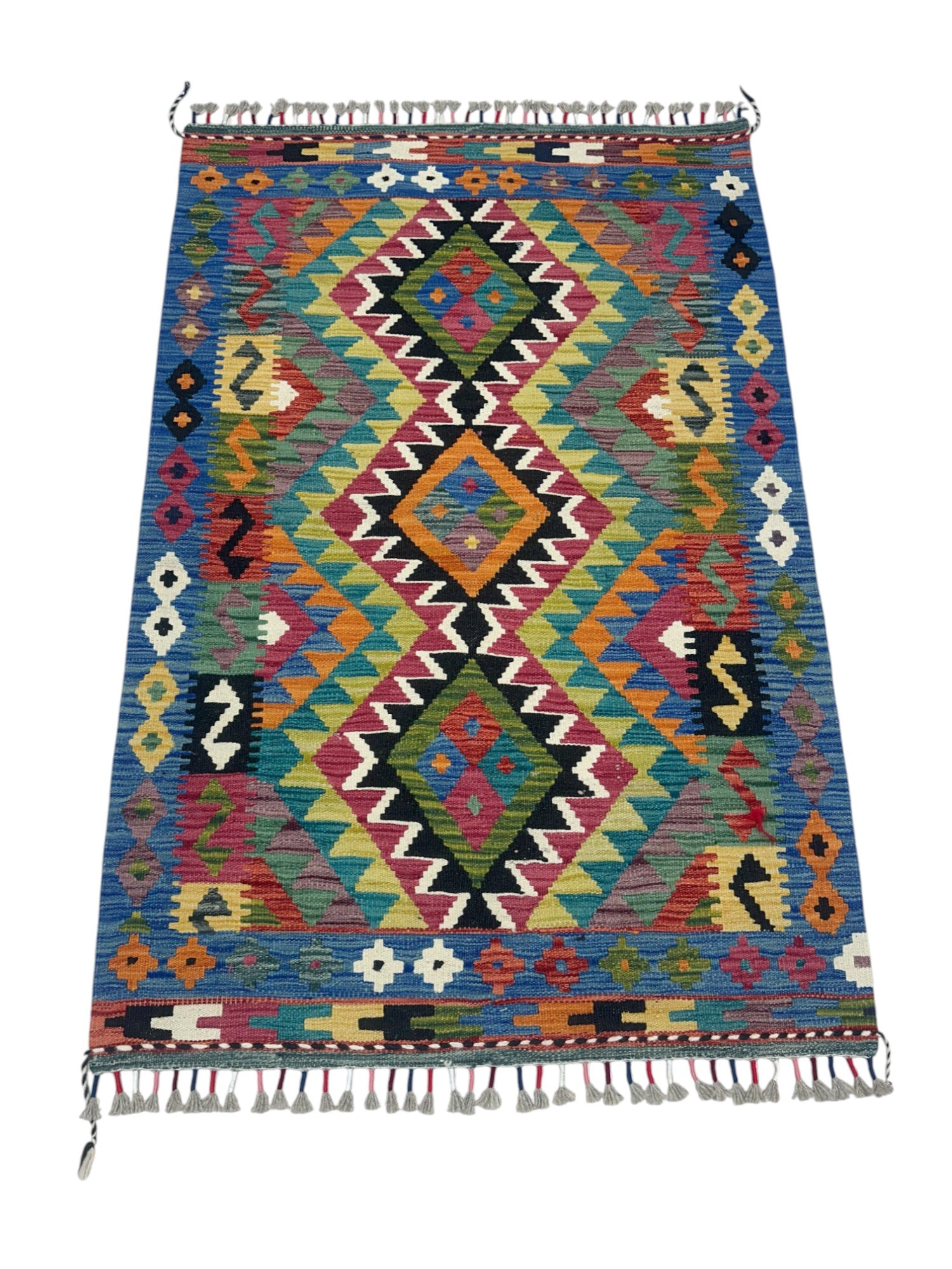 Hand-Woven Afghani Kilim Wool Rug 3'5" x 4'11"