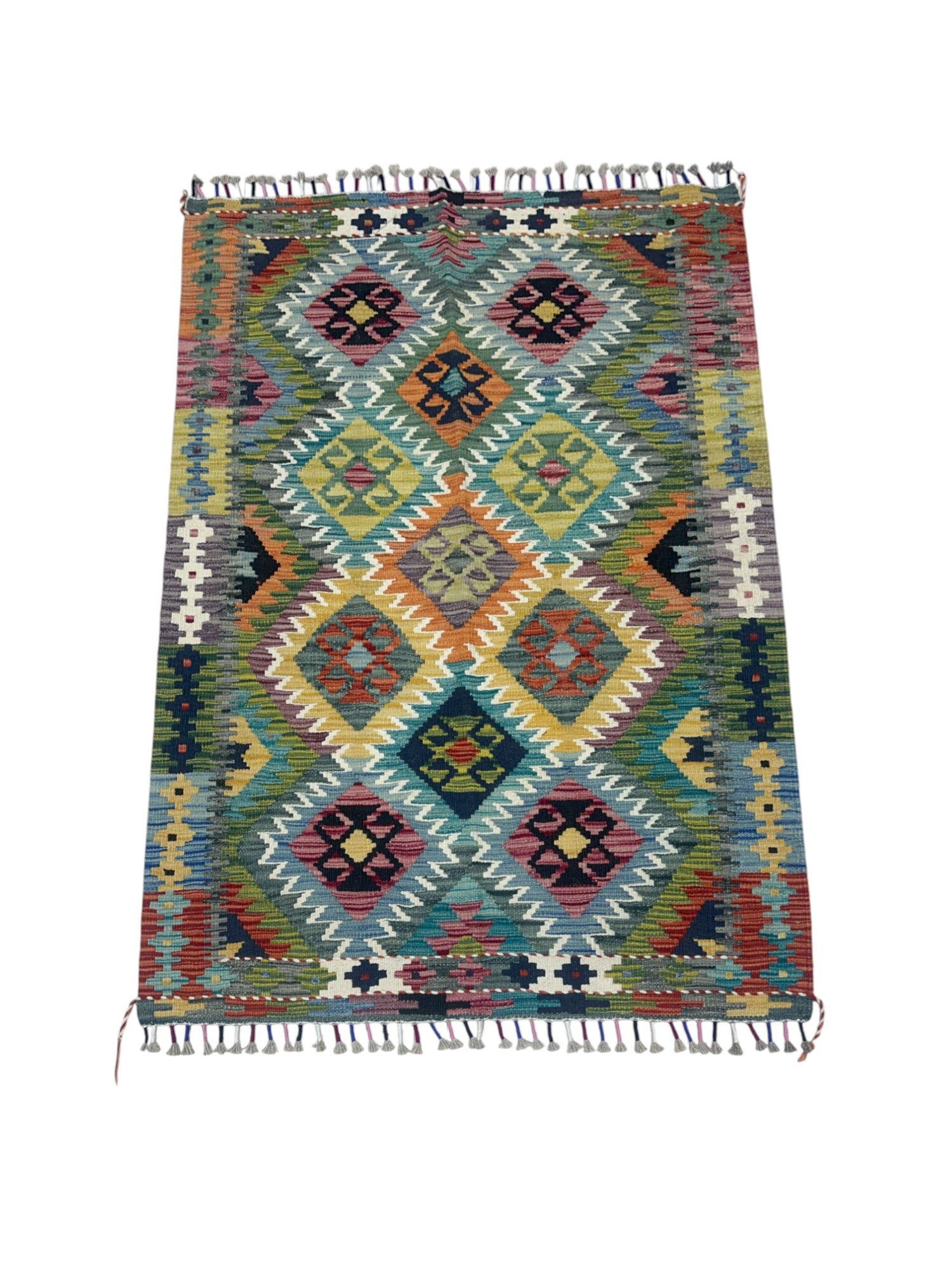 Hand-Woven Afghani Kilim Wool Rug 3'5" x 4'11"