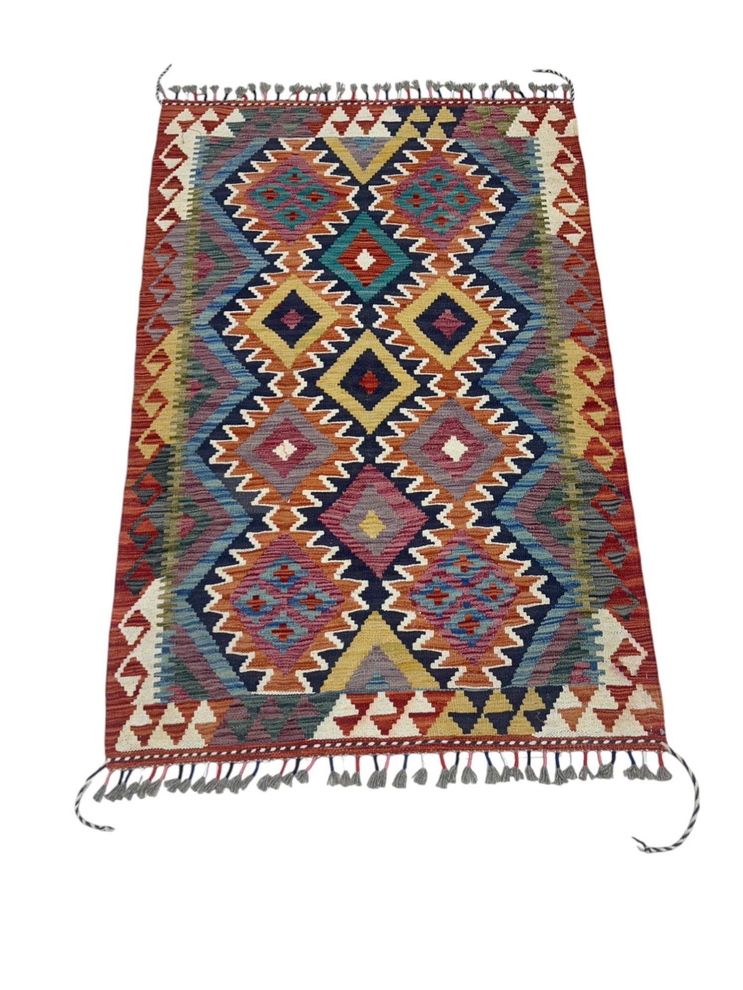 Hand-Woven Afghani Kilim Wool Rug 3'4" x 4'11"