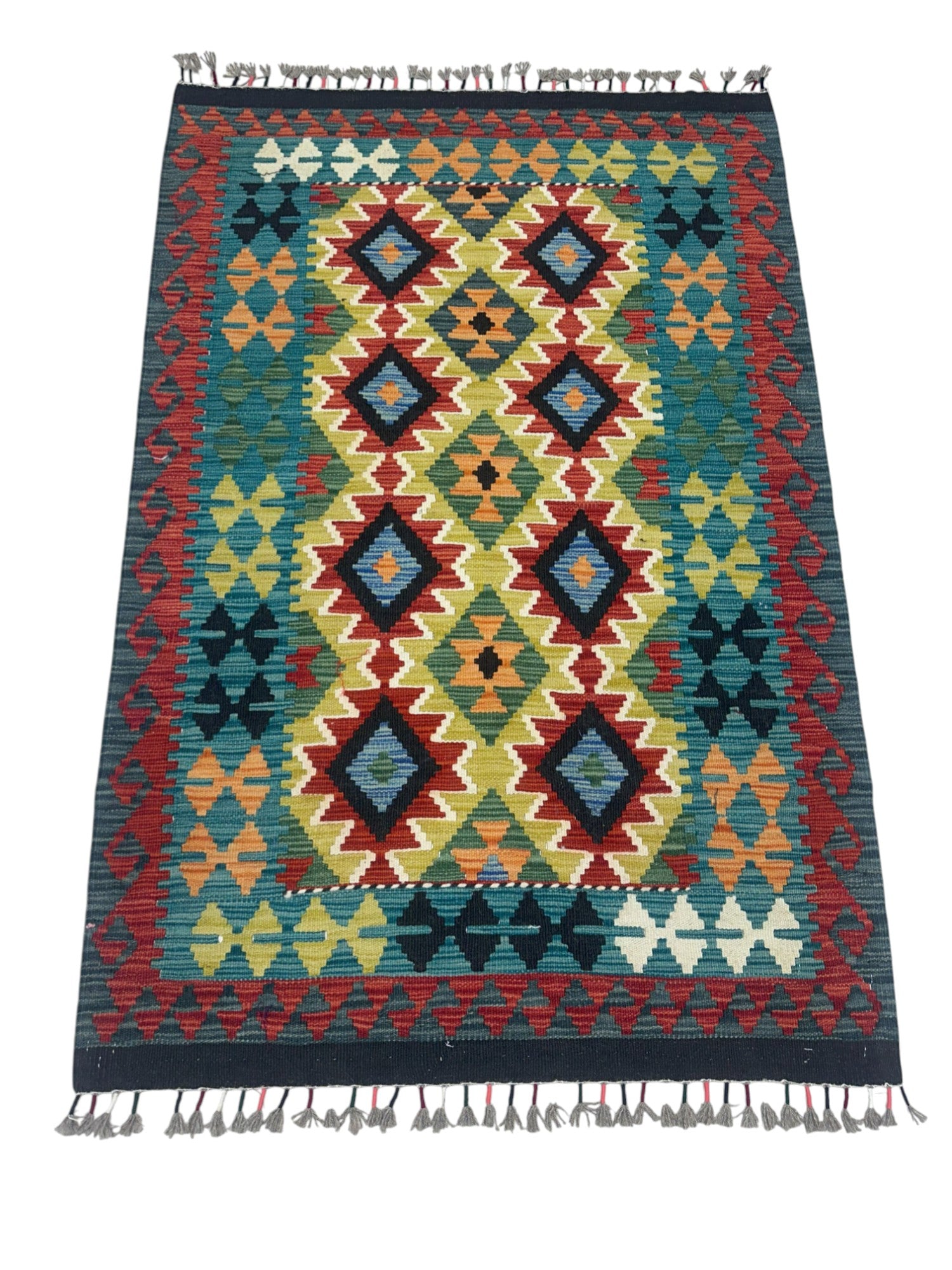 Hand-Woven Afghani Kilim Wool Rug 3'7" x 5'1"