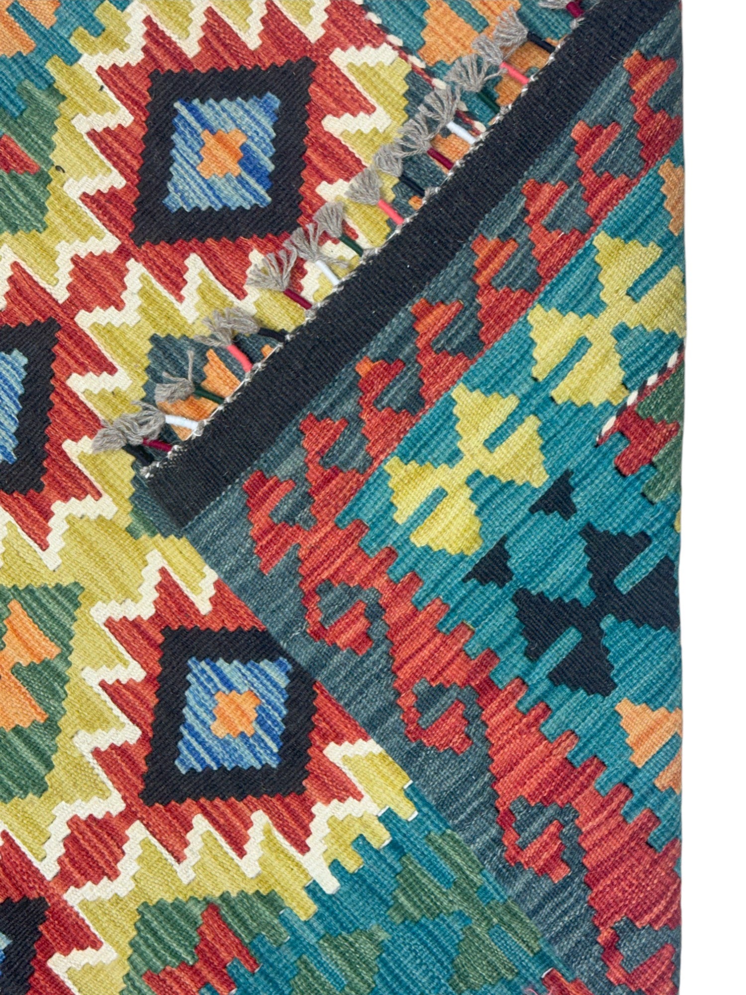 Hand-Woven Afghani Kilim Wool Rug 3'7" x 5'1"