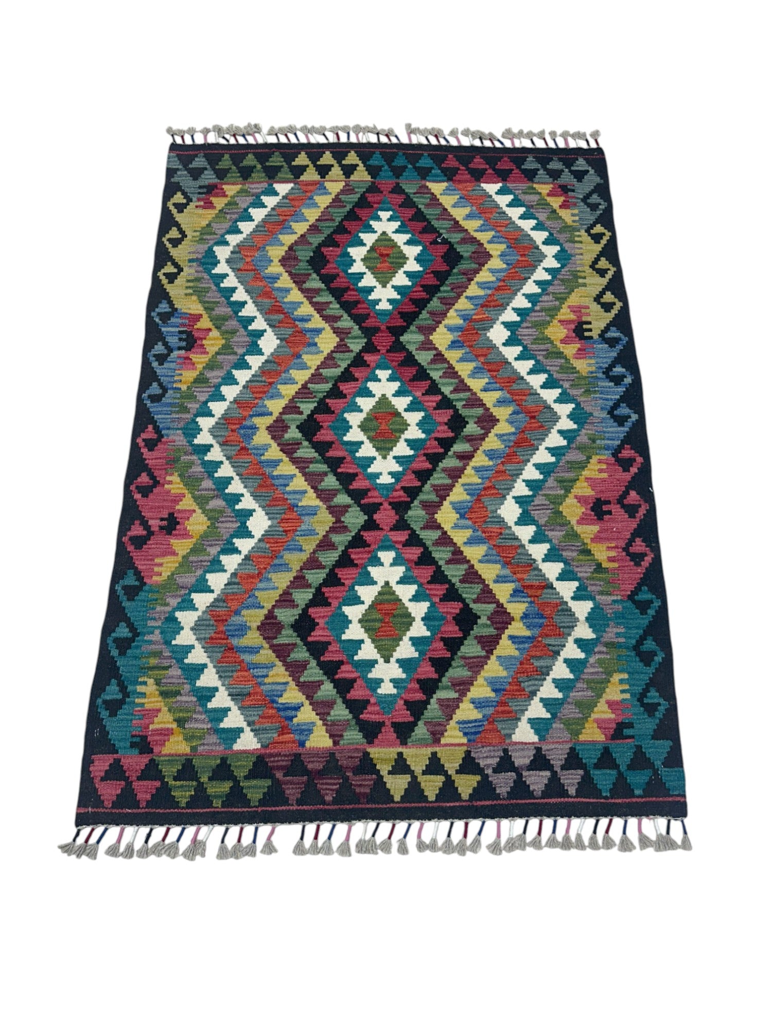 Hand-Woven Afghani Kilim Wool Rug 3'4" x 4'10"