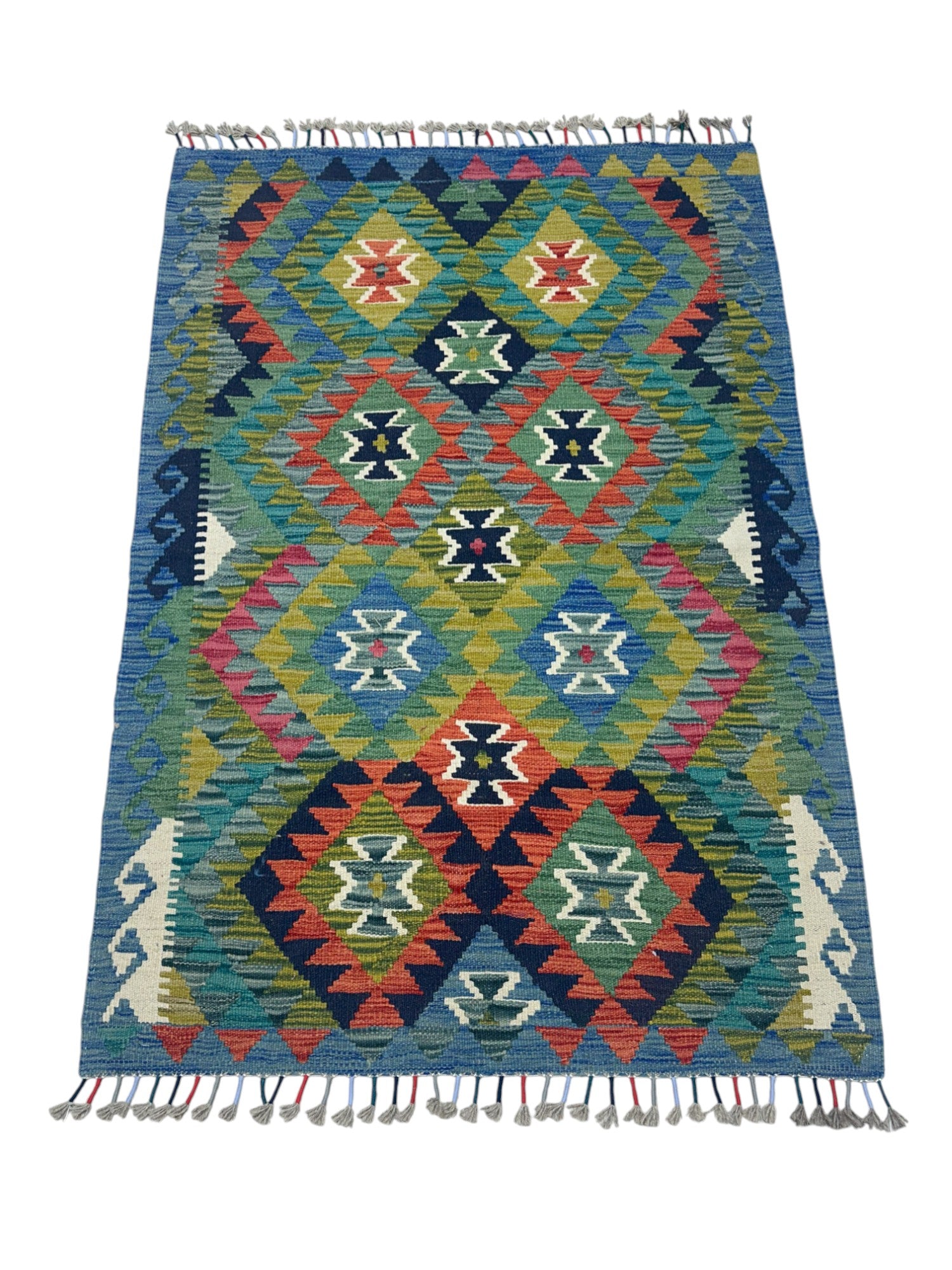 Hand-Woven Afghani Kilim Wool Rug 3'4" x 5'1"