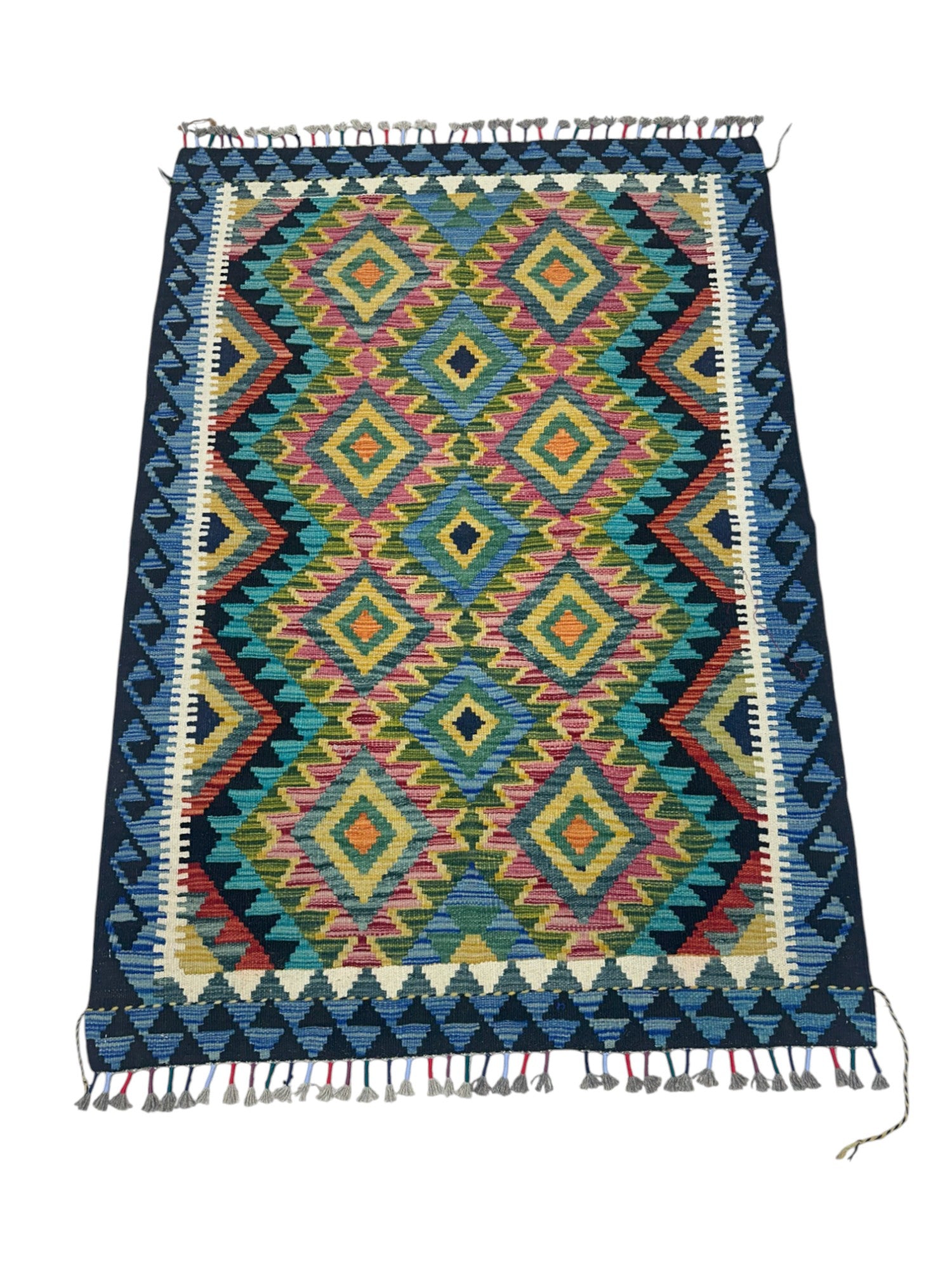 Hand-Woven Afghani Kilim Wool Rug 3'5" x 4'10"