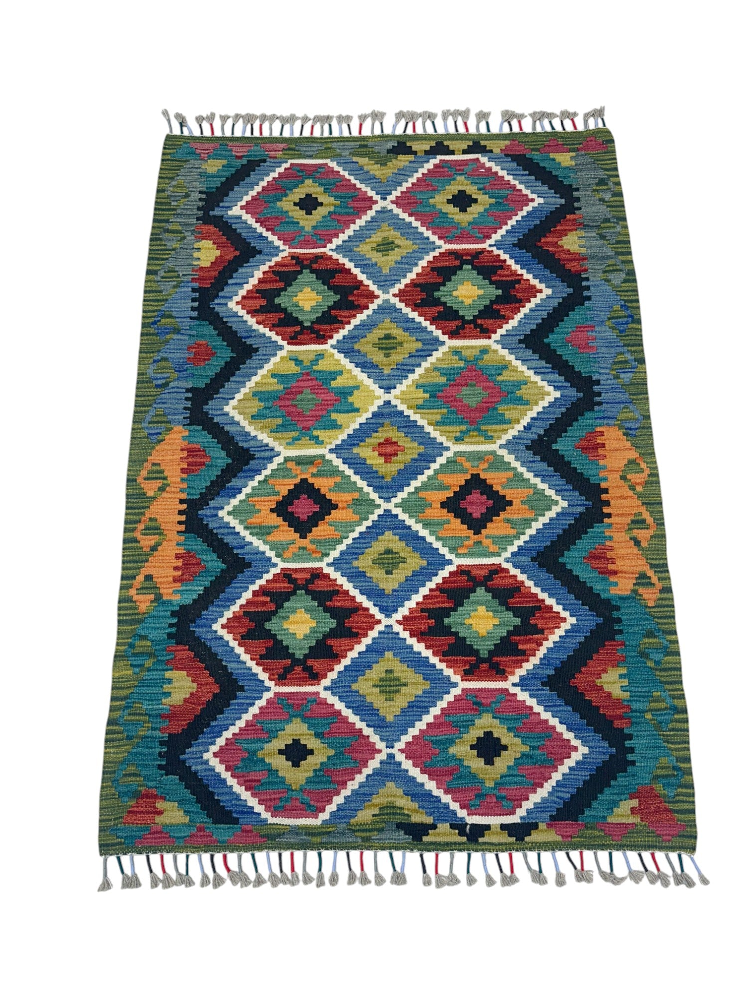 Hand-Woven Afghani Kilim Wool Rug 3'5" x 4’11”