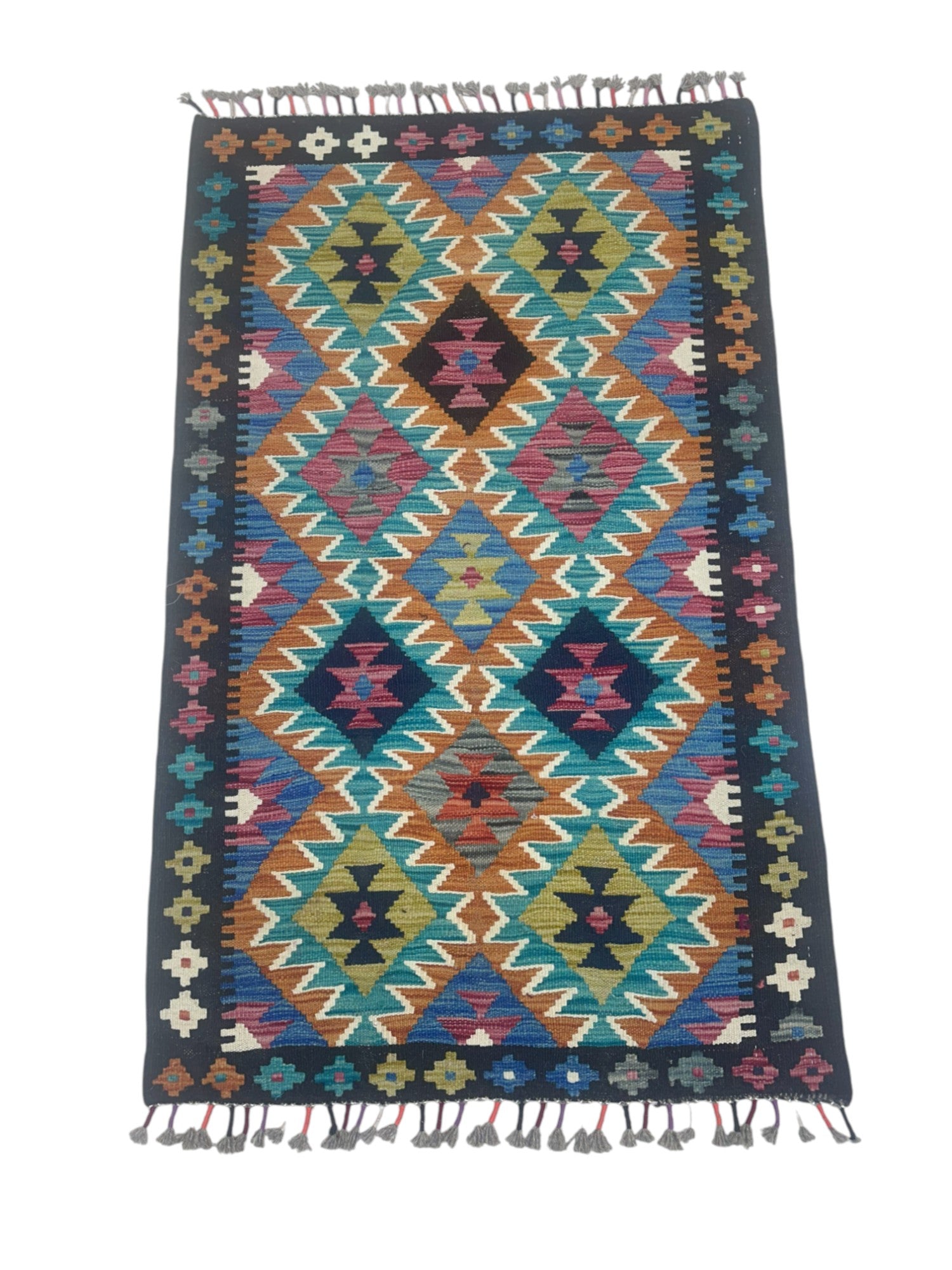 Hand-Woven Afghani Kilim Wool Rug 3'5" x 9'8"
