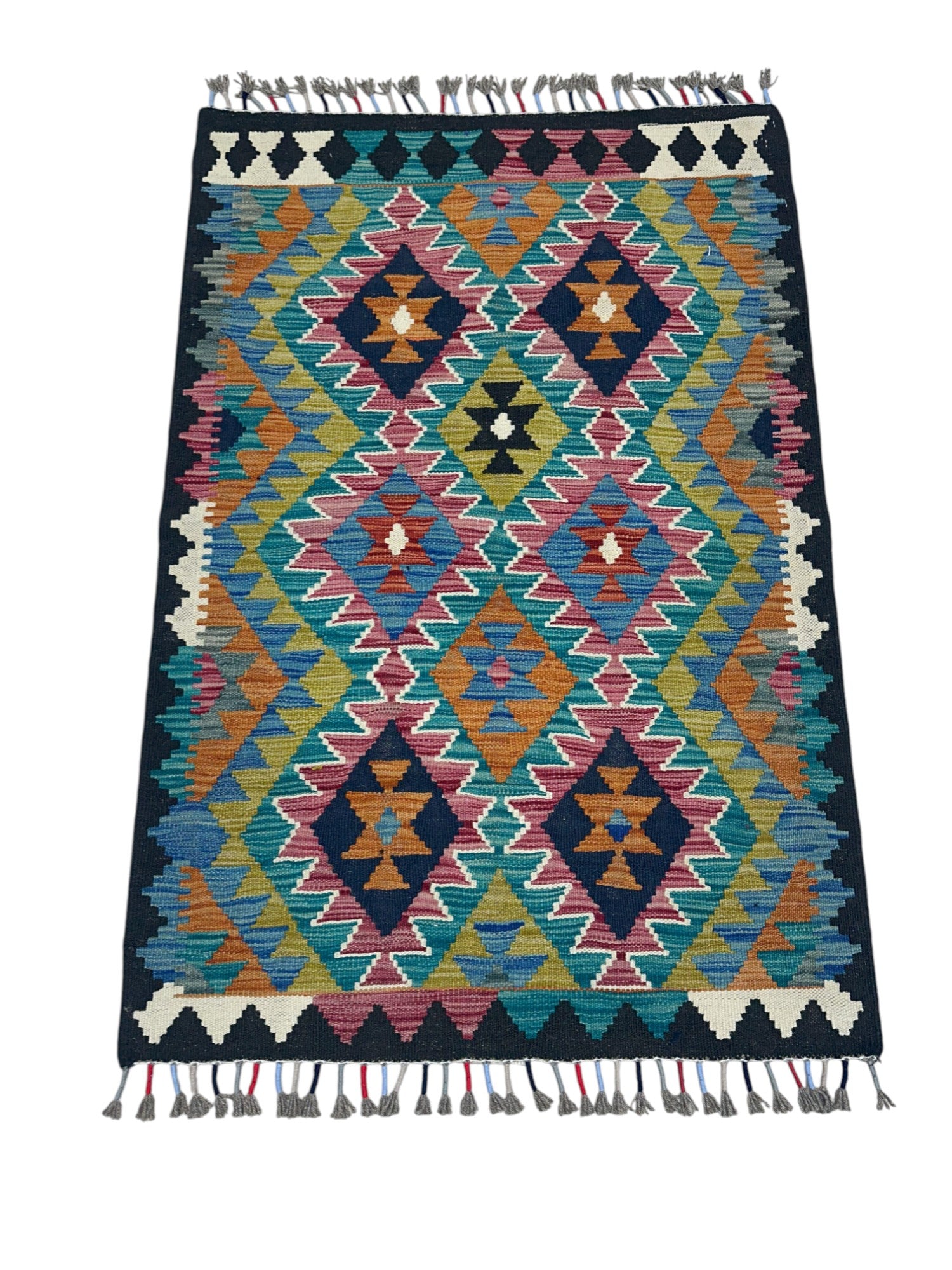 Hand-Woven Afghani Kilim Wool Rug 2'8" x 4'3"