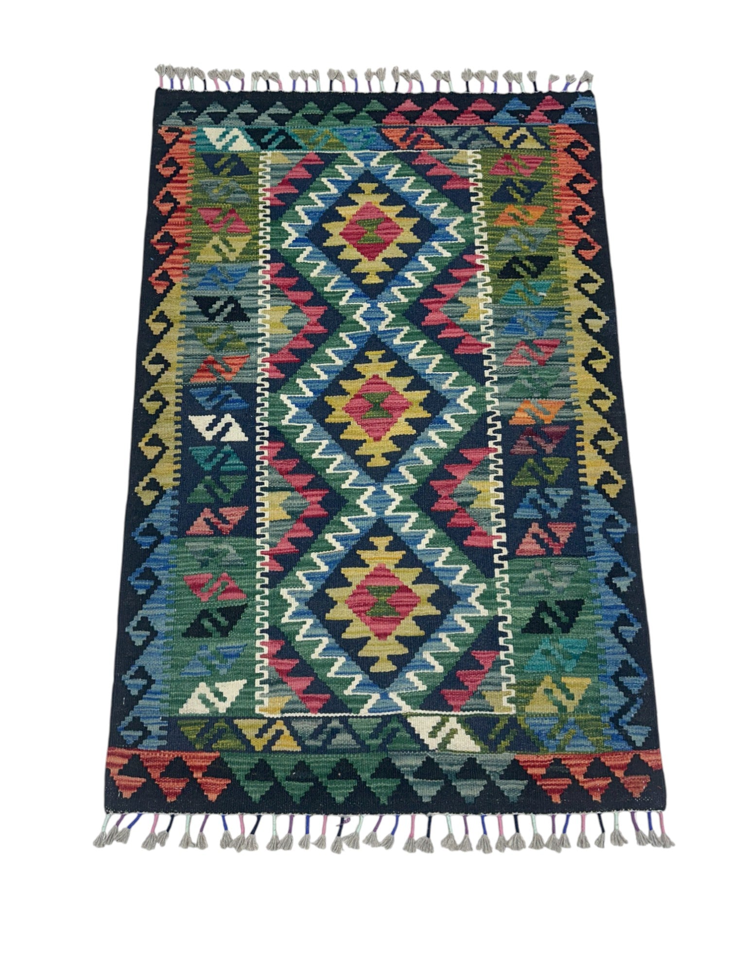 Hand-Woven Afghani Kilim Wool Rug 2'8" x 4’1”