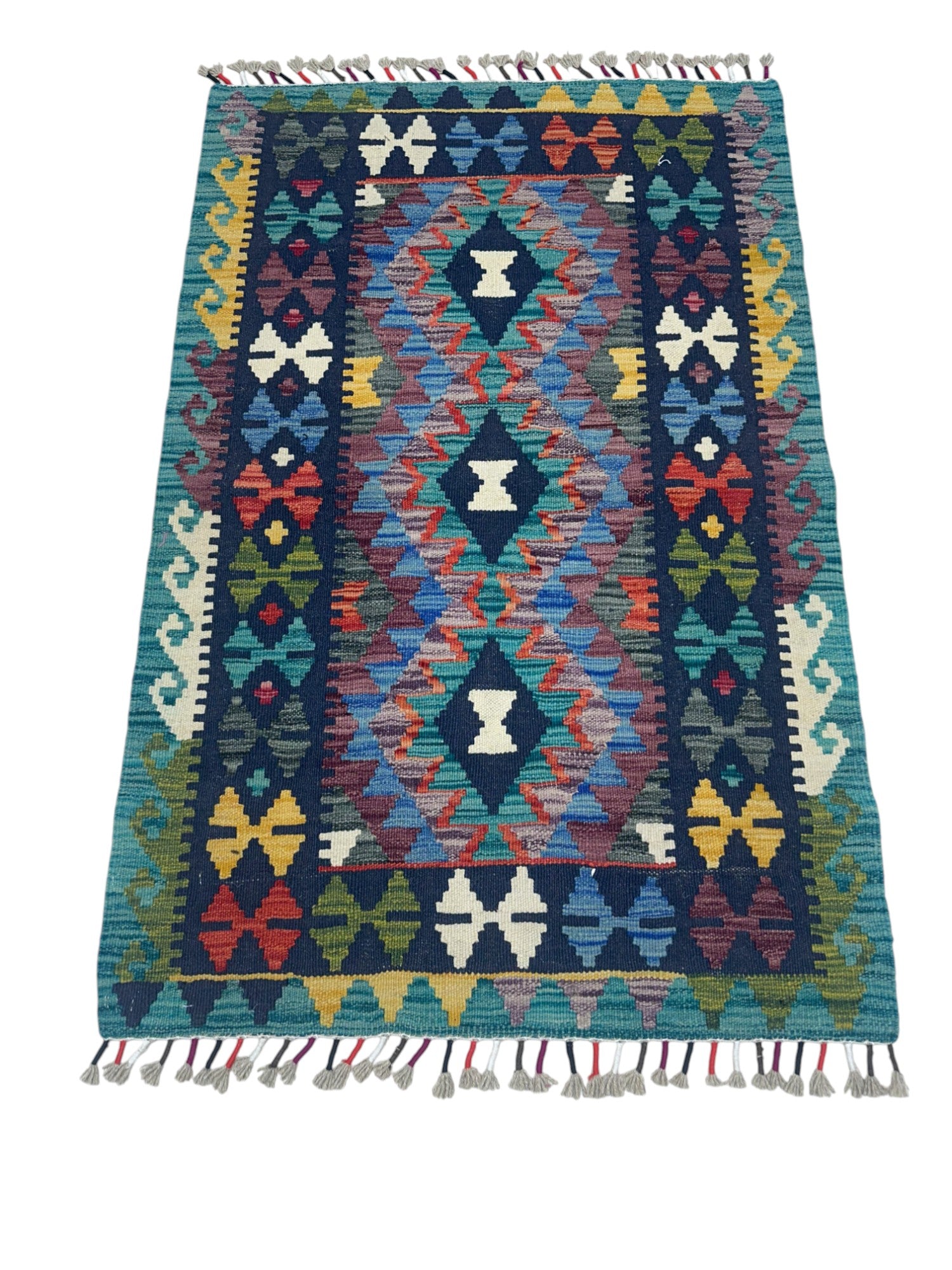 Hand-Woven Afghani Kilim Wool Rug 2'8" x 4'1"
