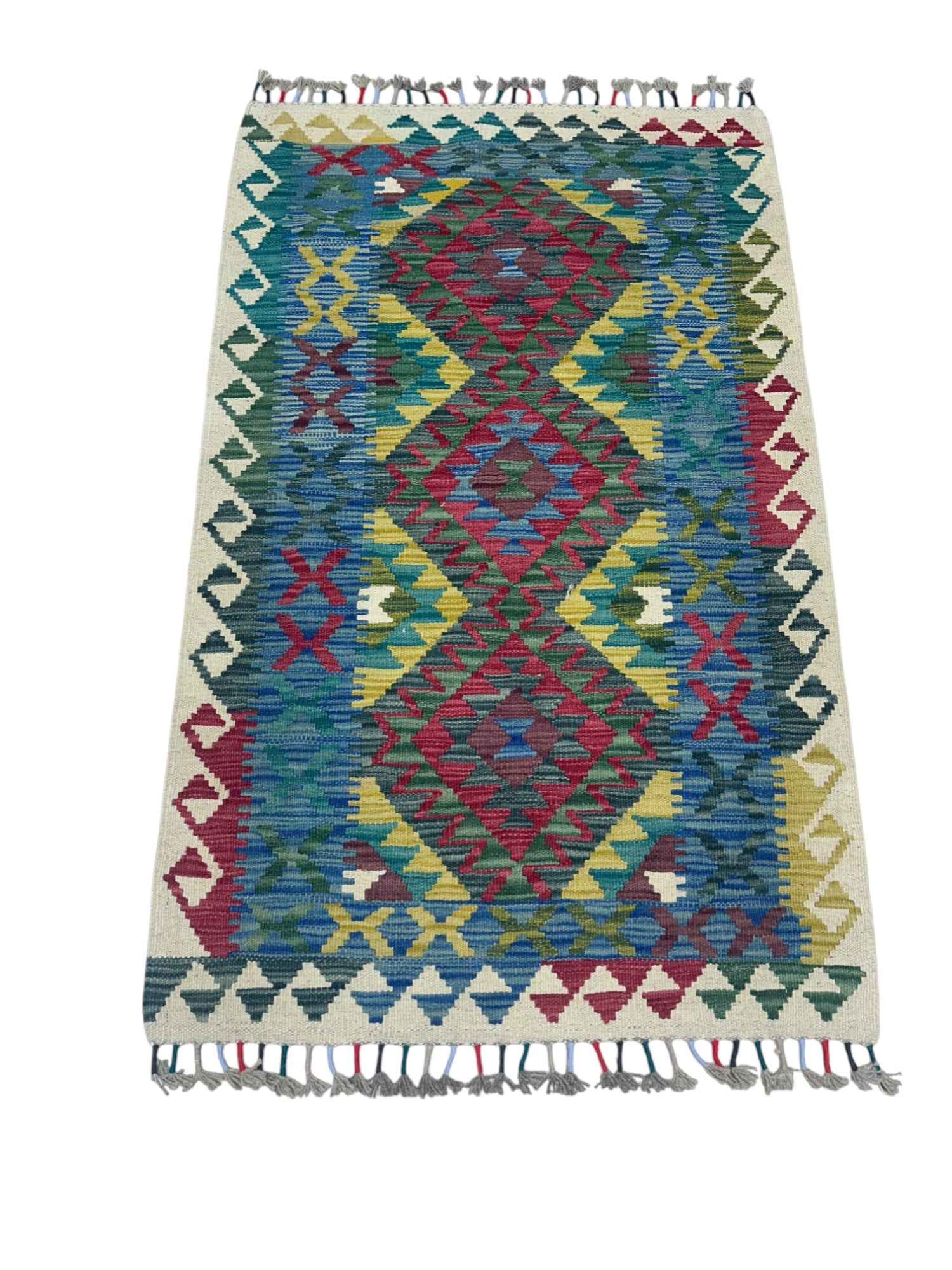 Hand-Woven Afghani Kilim Wool Rug 2'8" x 4'1"