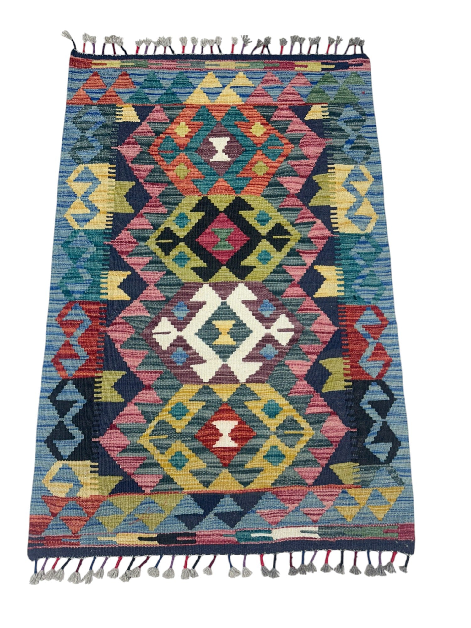 Hand-Woven Afghani Kilim Wool Rug 2'8" x 3'11"