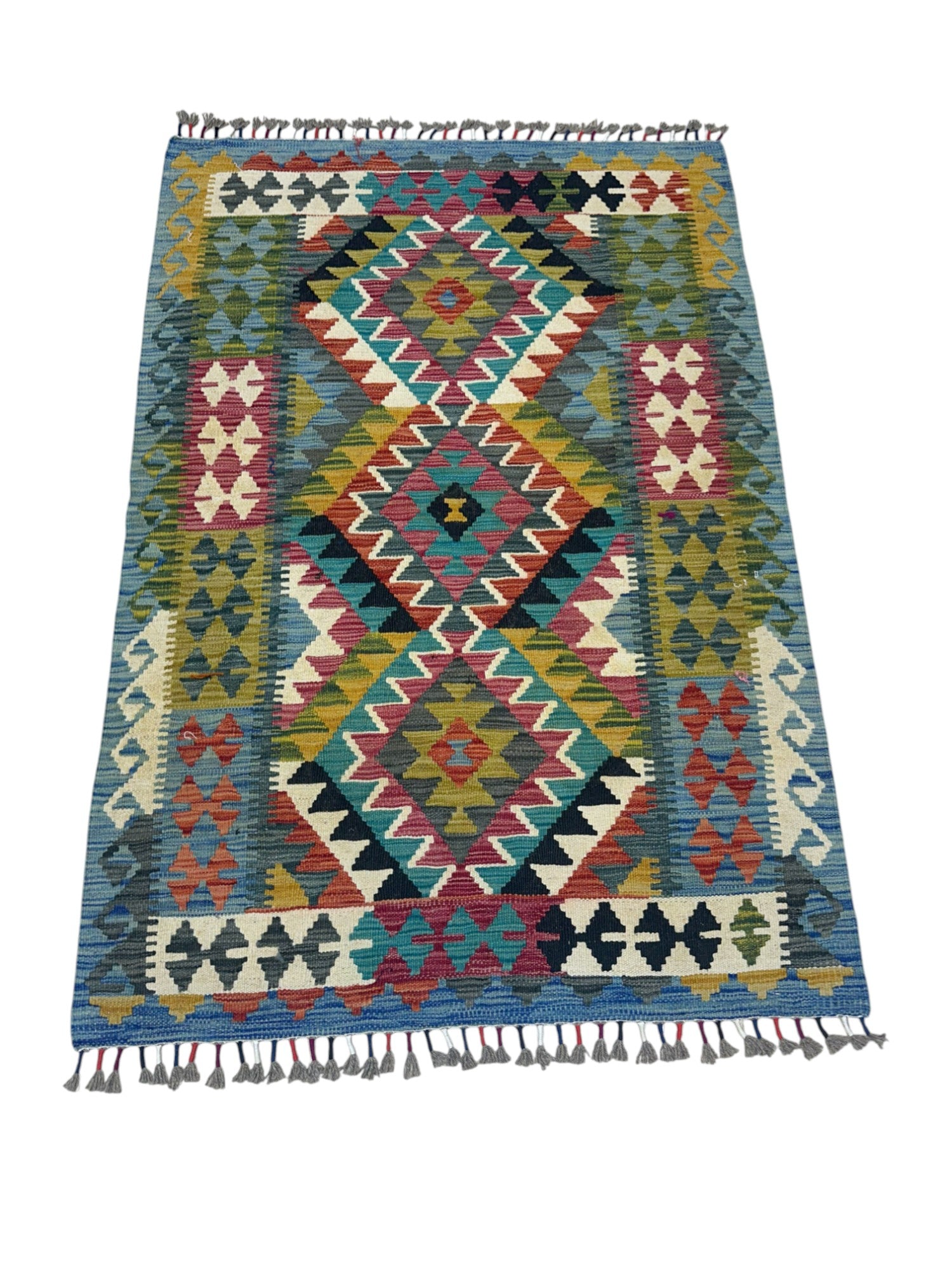 Hand-Woven Afghani Kilim Wool Rug 2'7" x 4'1"