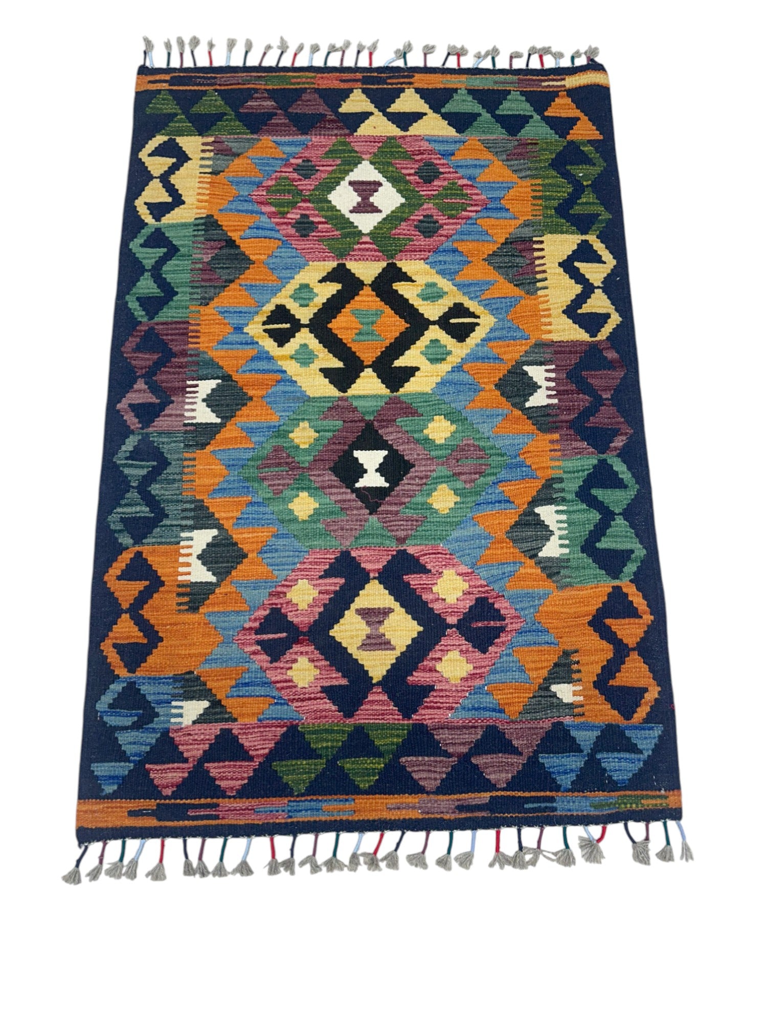 Hand-Woven Afghani Kilim Wool Rug 2'8" x 4'3"