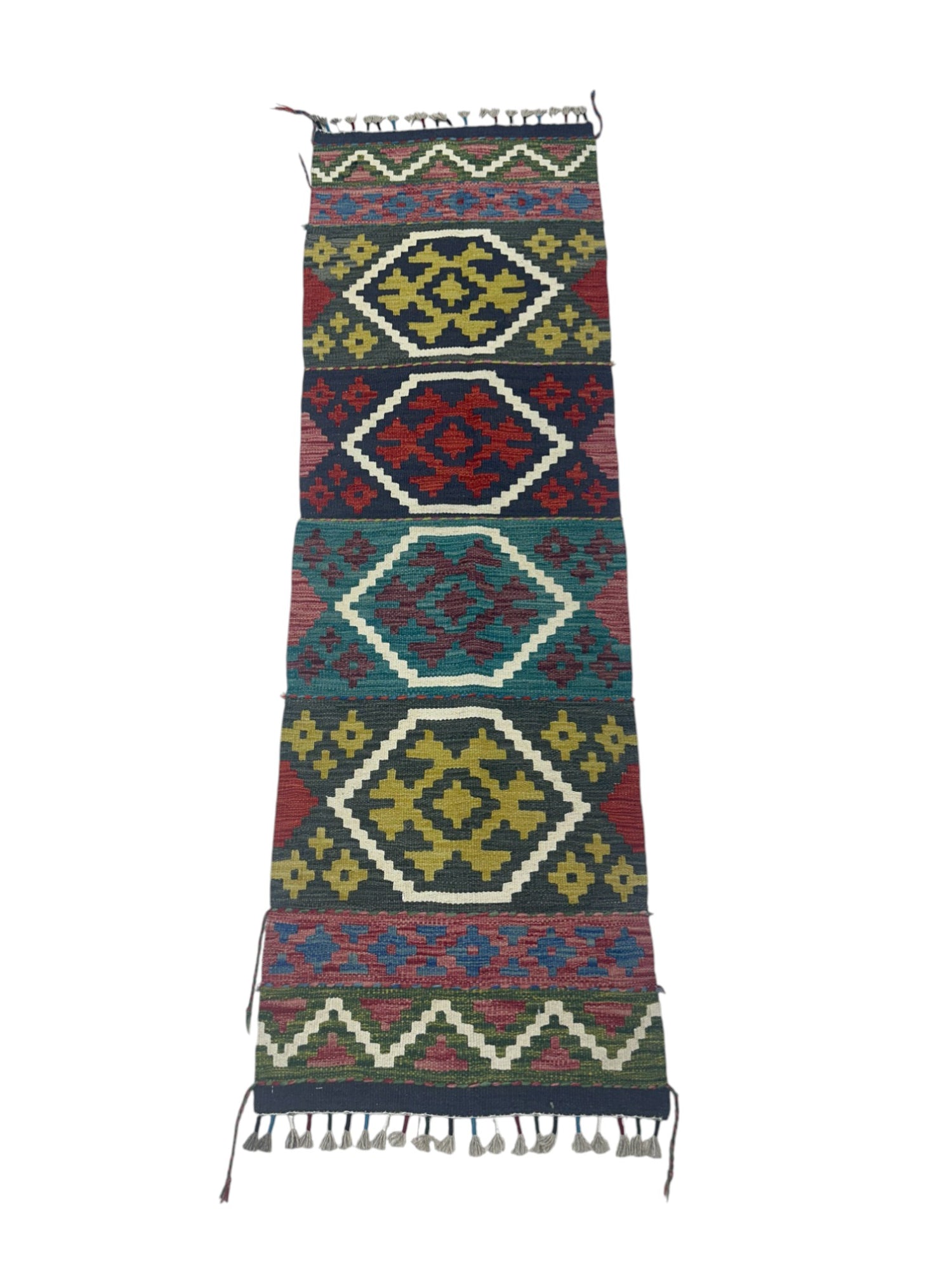 Hand-Woven Afghani Kilim Wool Rug 2’ x 6’3”