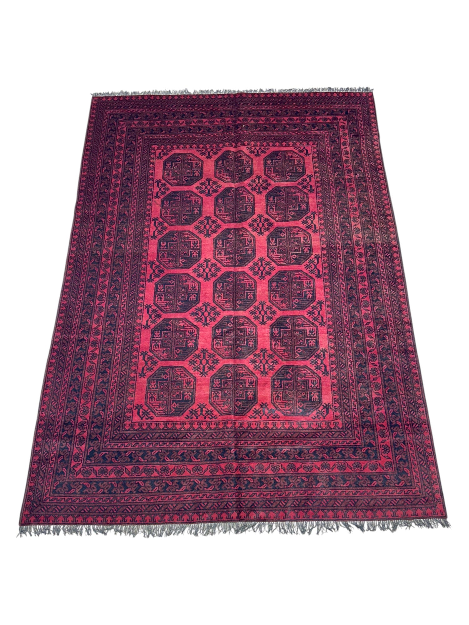 Hand-Knotted Afghani Fil pai Wool Rug Red,Black 6'6" x 9'4"