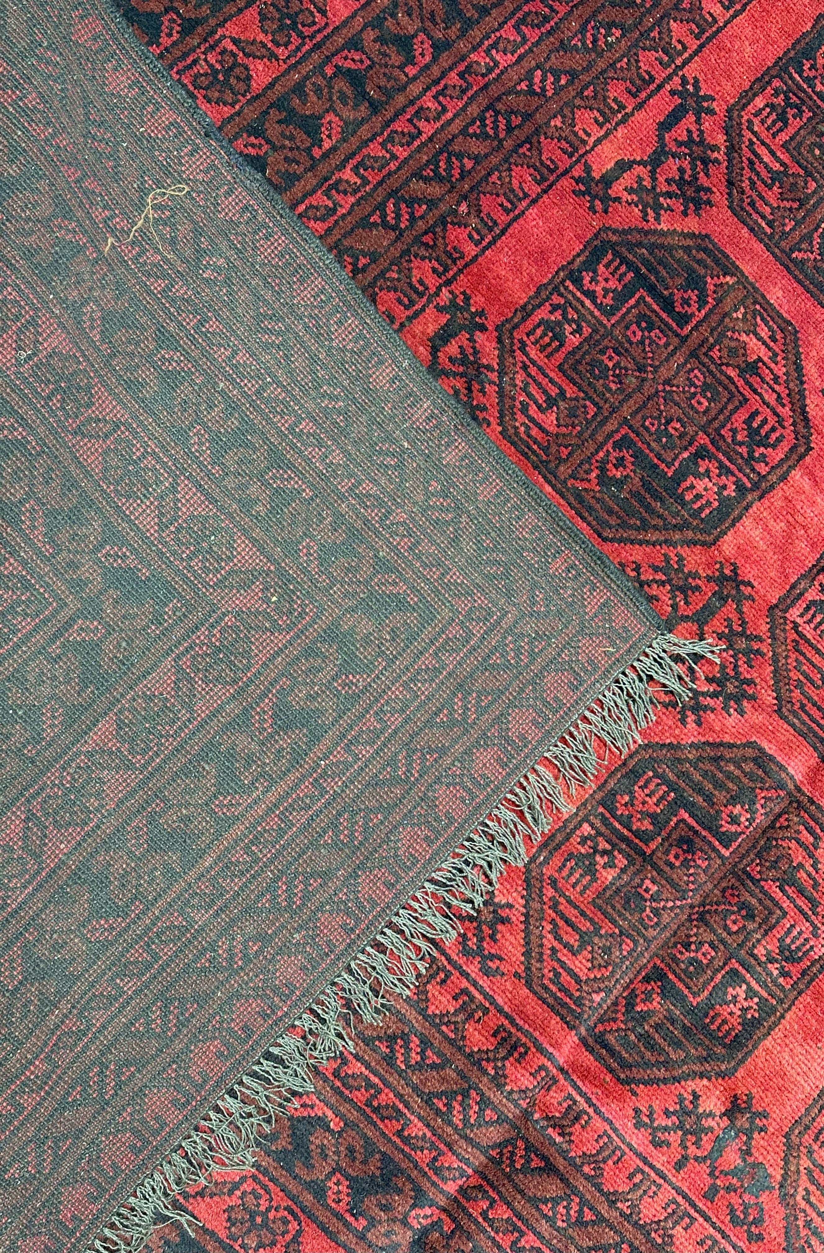 Hand-Knotted Afghani Fil pai Wool Rug Red,Black 6'6" x 9'4"