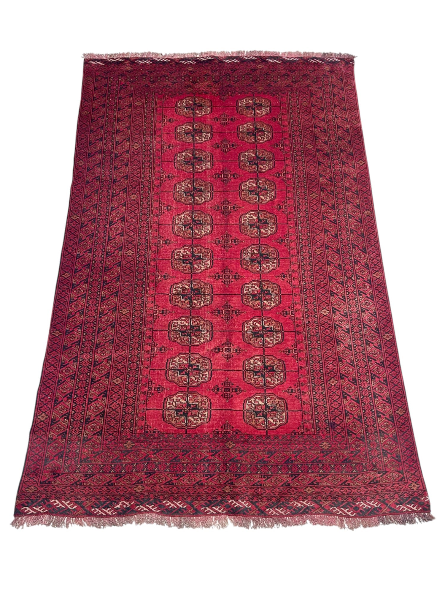 Hand-Knotted Afghani Fil pai Wool Rug Red,Cream,Black 5'10" x 9'3"