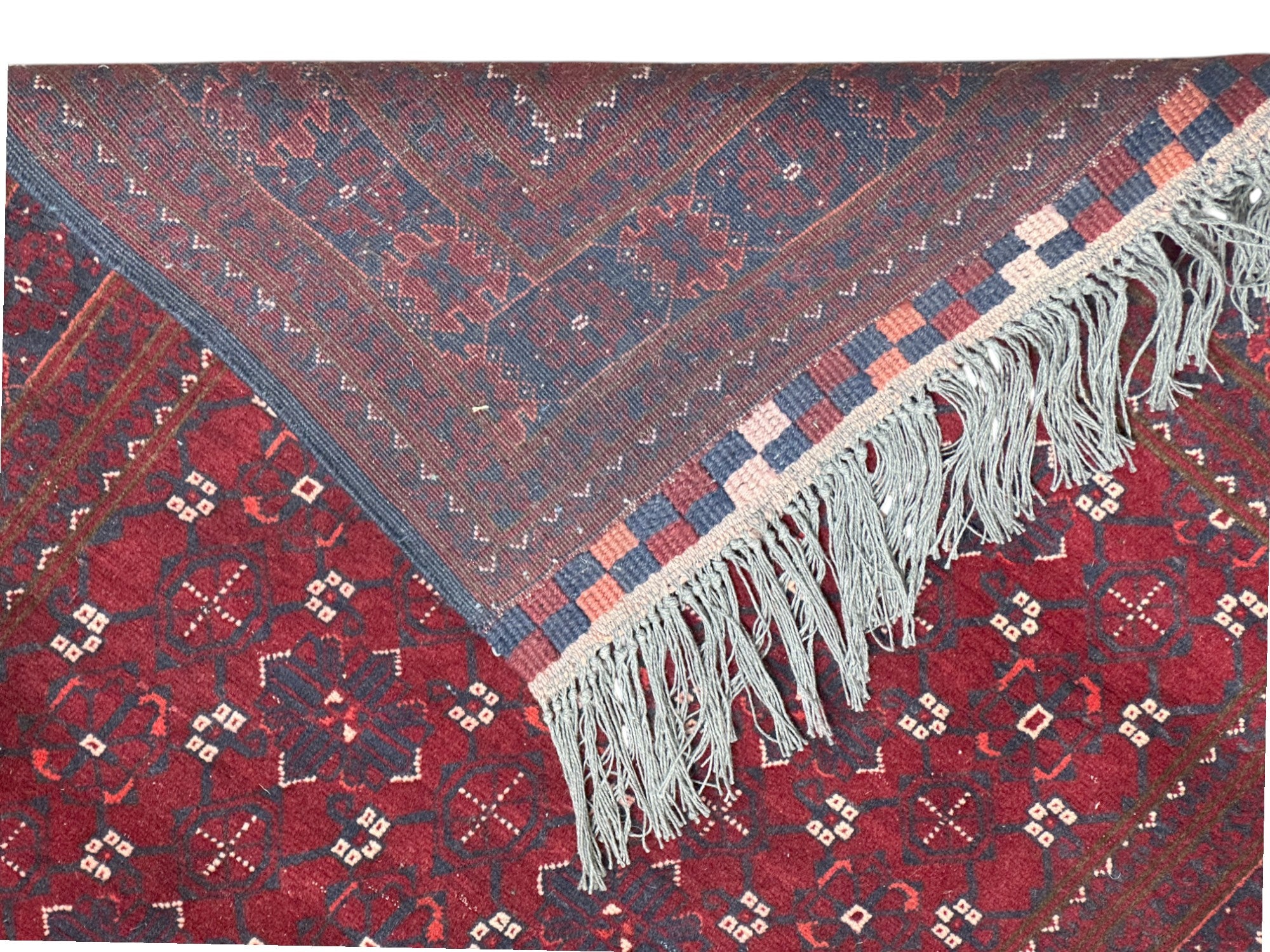 Hand-Knotted Afghani Bashiri Wool Rug Red,Cream 2'11" x 12'5"