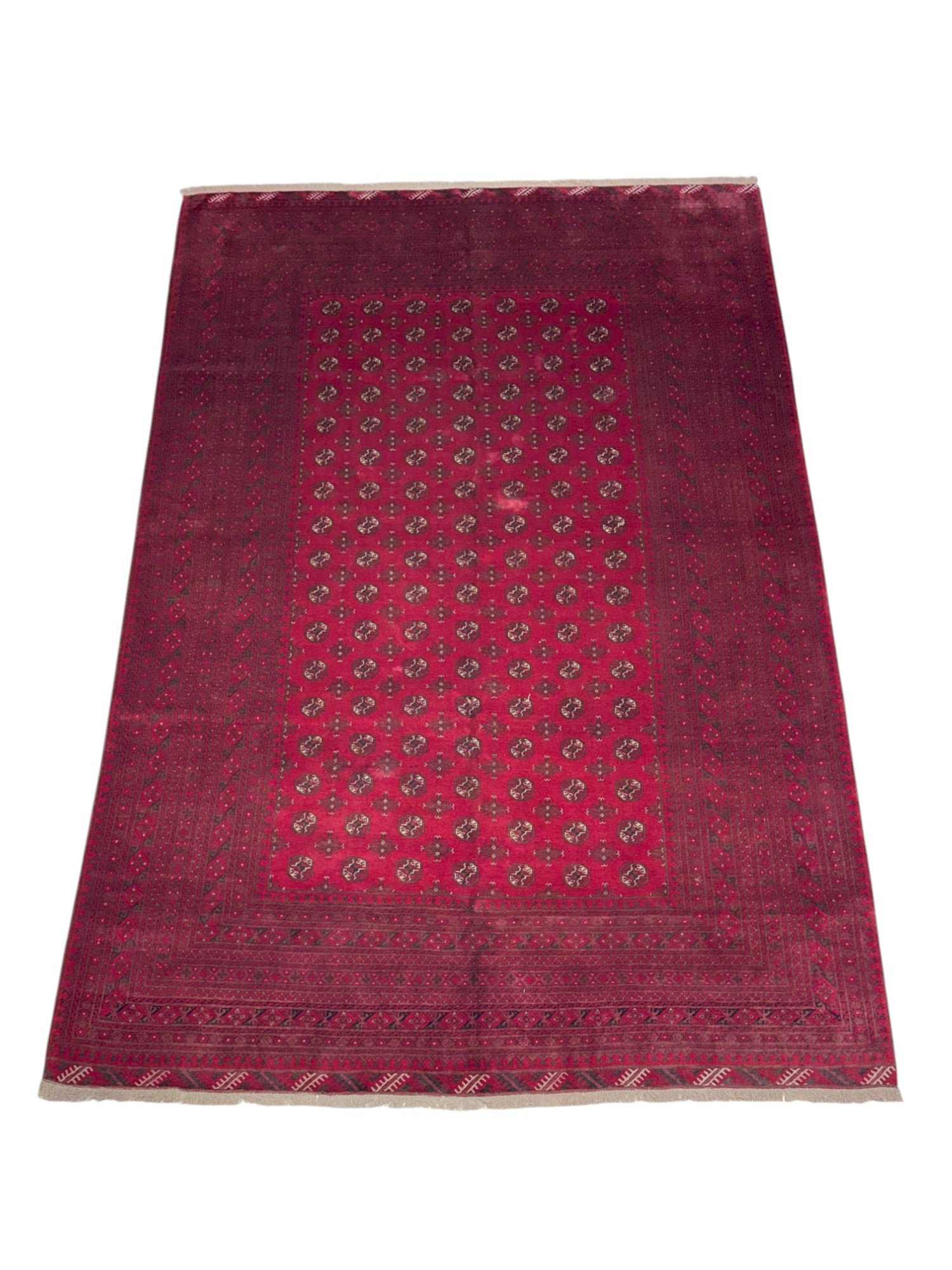 Hand-Knotted Afghani Mawri Wool Rug Red,Cream 6'5" x 9'5"