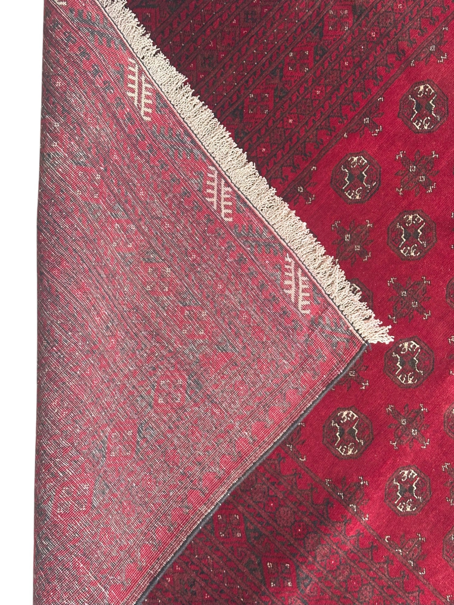 Hand-Knotted Afghani Mawri Wool Rug Red,Cream 6'5" x 9'5"