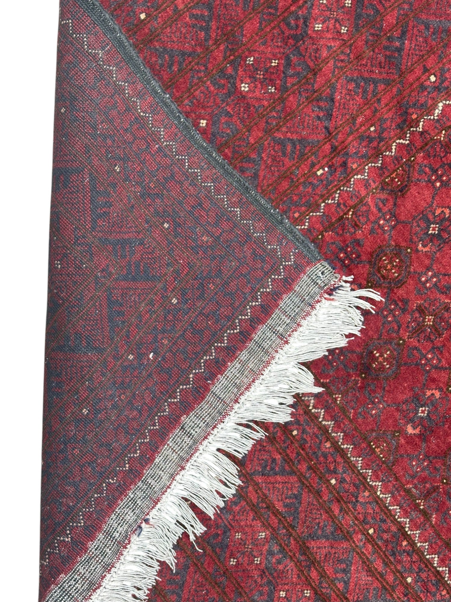 Hand-Knotted Afghani Bashiri Wool Rug Red,Cream 6'7" x 9'3"